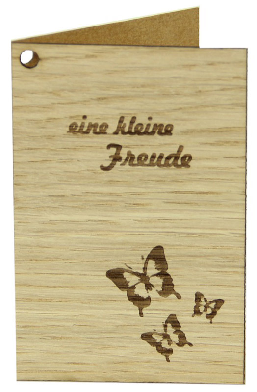 Holzgrusskarten - Geschenkanhänger aus Eiche "eine kleine Freude", Schmetterlinge