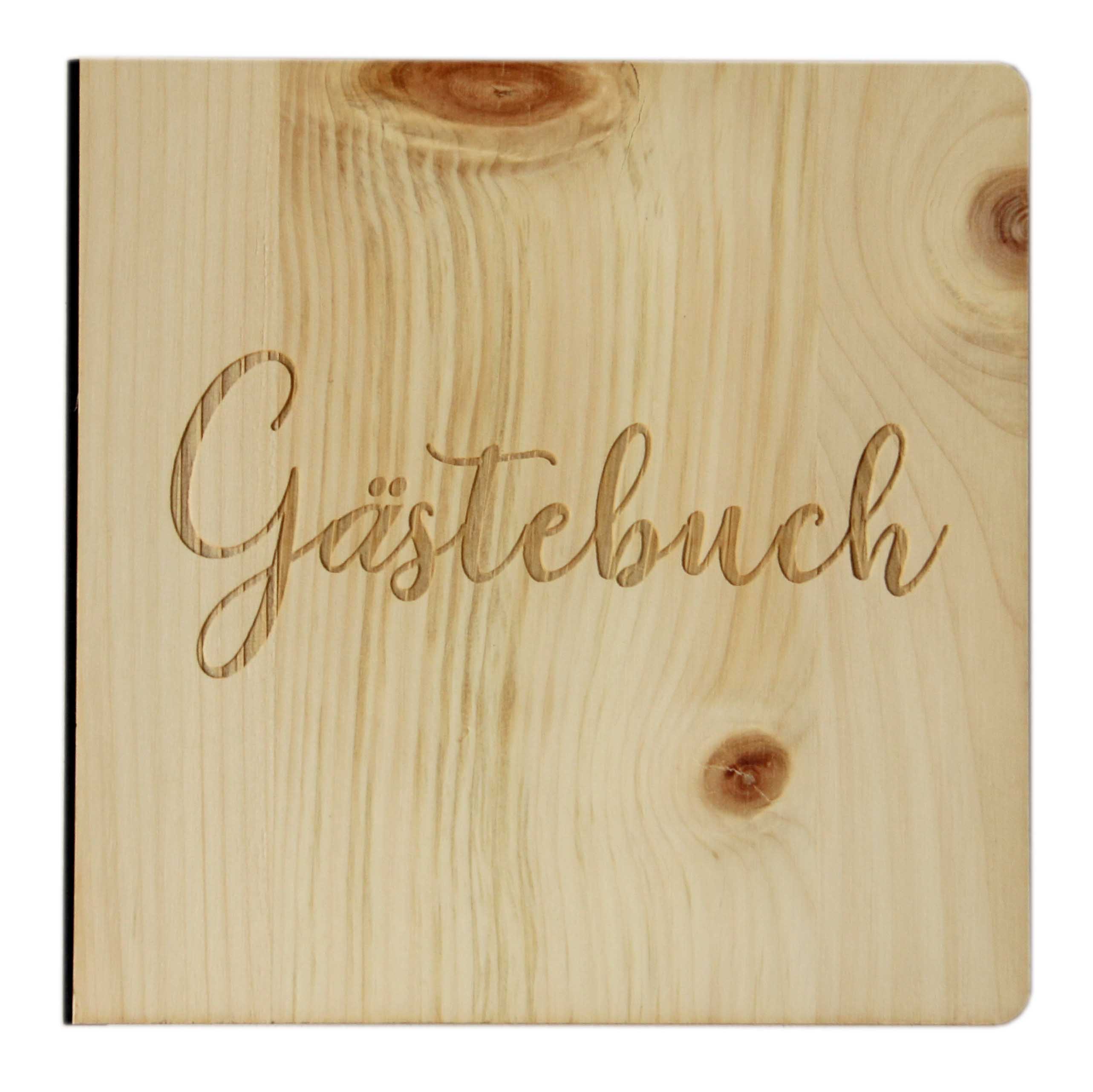 Holzgrusskarten - Gästebuch Zirbe mit Schriftzug Gästebuch