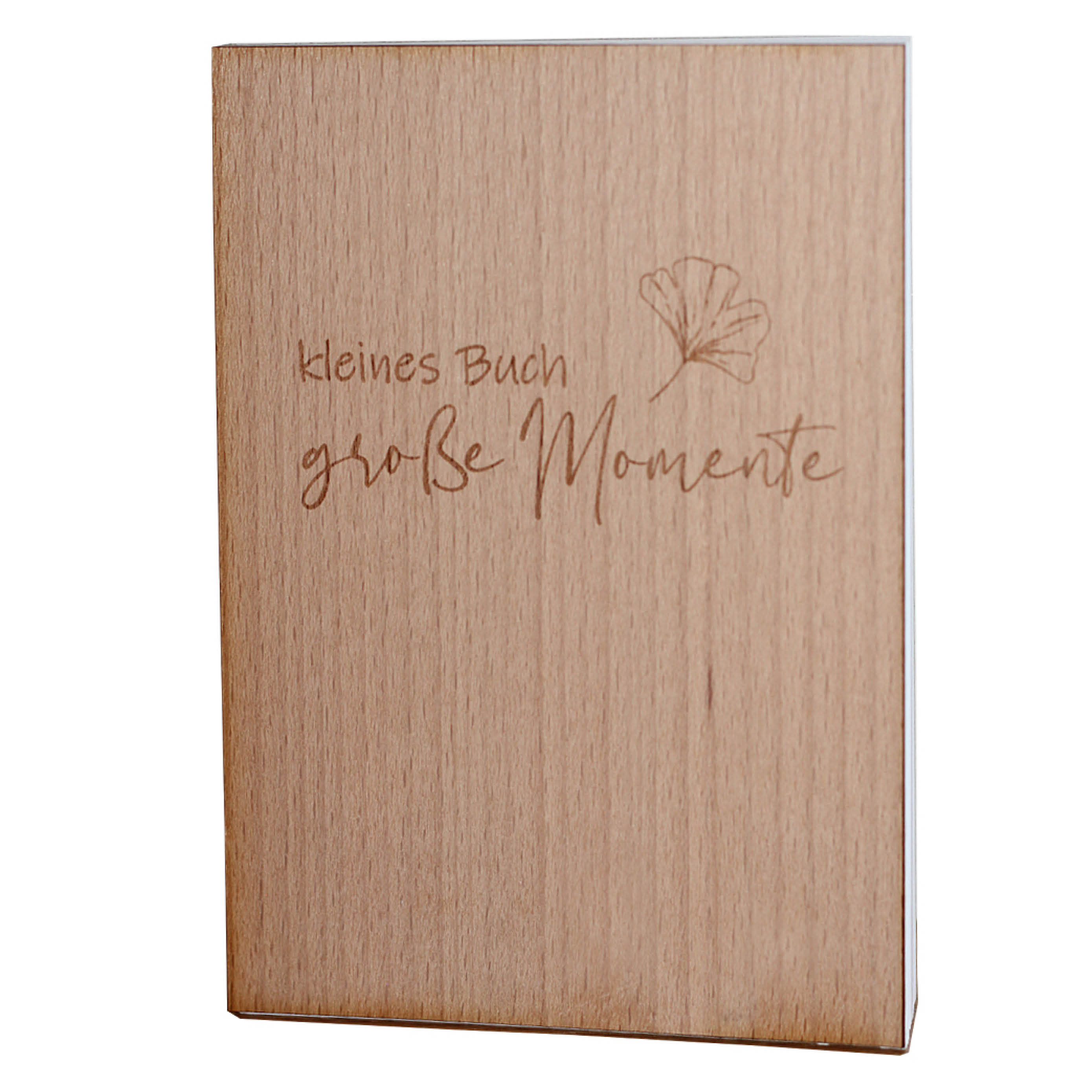 Notizbuch A6 mit Holzcover - Motiv "kleines Buch große Momente" - der Ort für Skizzen, Ideen, Rezepte, Erinnerungen, Wünsche, Ziele, Termine ... 