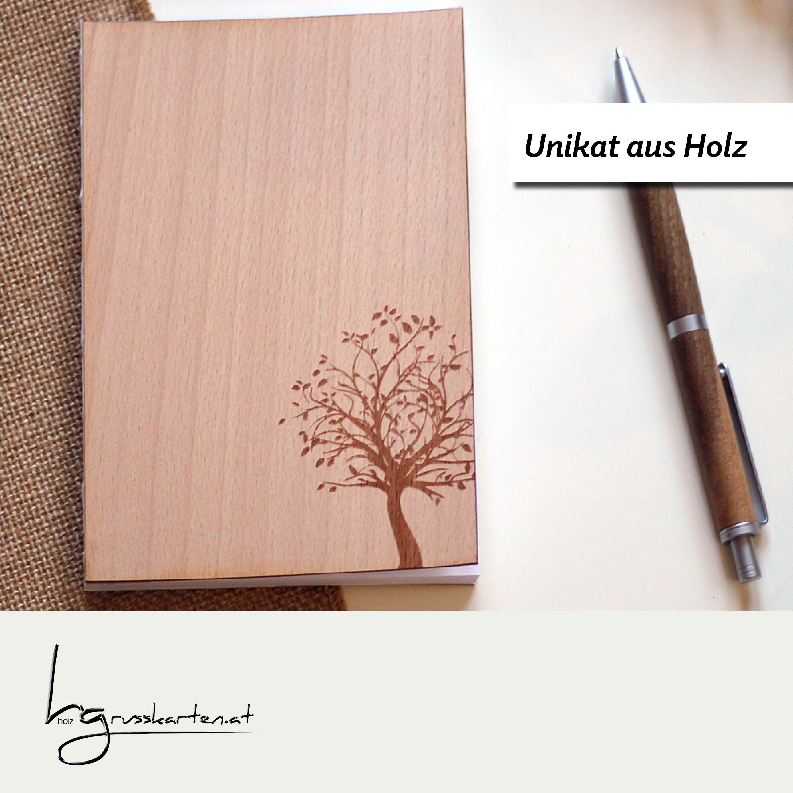 Notizbuch A6 mit Holzcover - Motiv "Baum des Lebens" - der Ort für Skizzen, Ideen, Rezepte, Erinnerungen, Wünsche, Ziele, Termine ...  Kopie