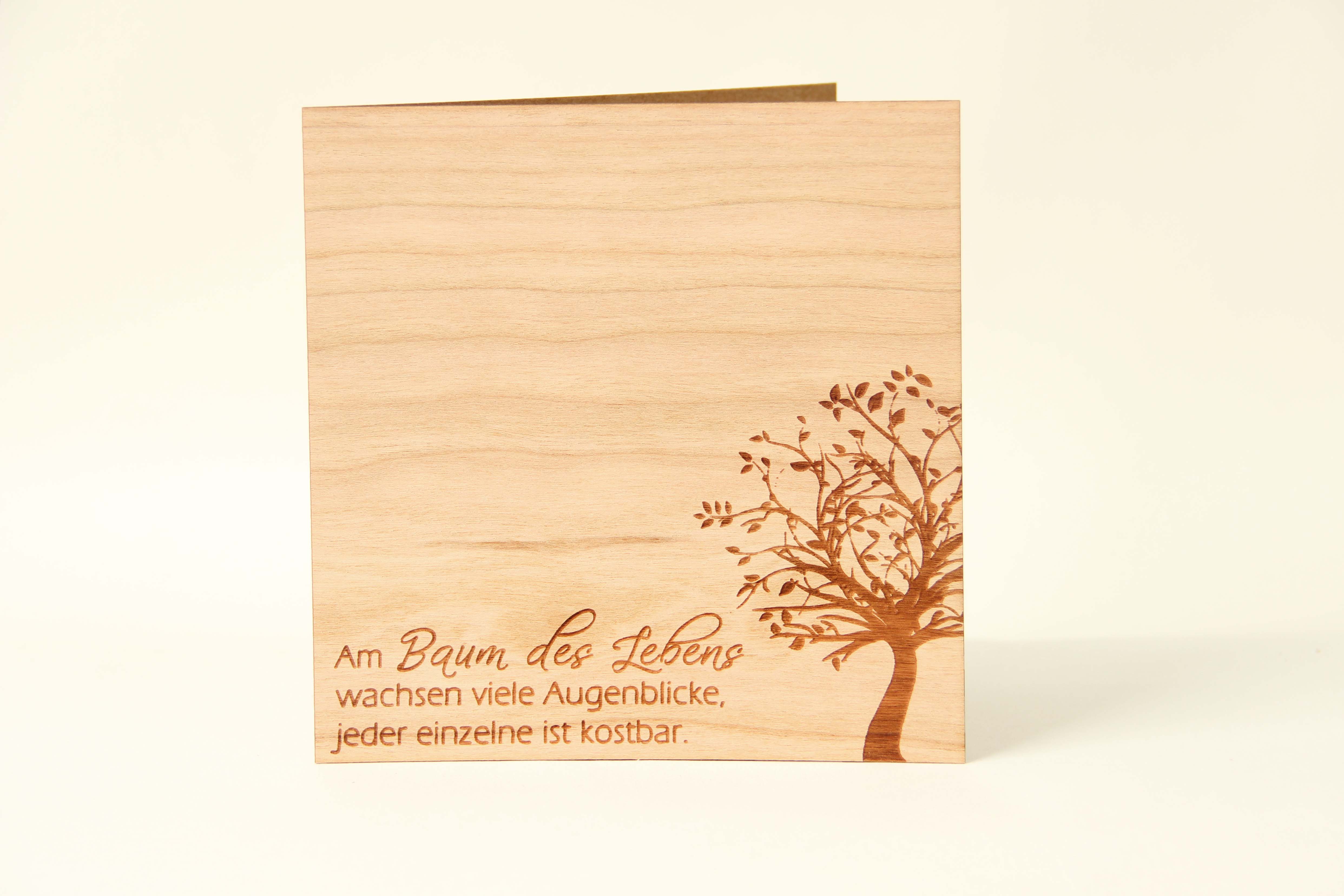 Holzgrusskarten - Holzgrusskarte Spruch "Baum des Lebens - Augenblicke", Kirsche