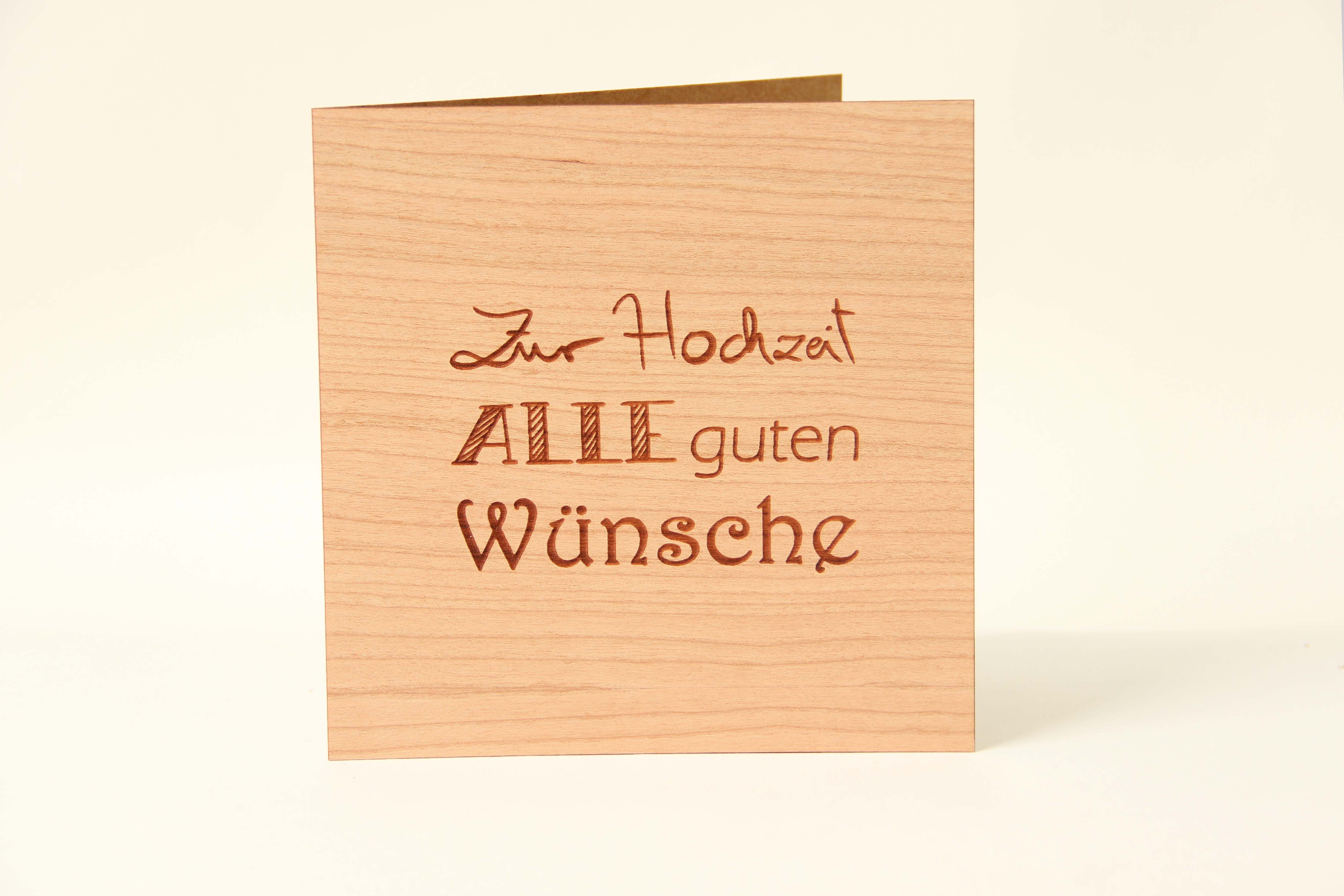 Holzgrusskarten - Holzgrusskarte Hochzeit "Zur Hochzeit alle guten Wünsche", Kirsche