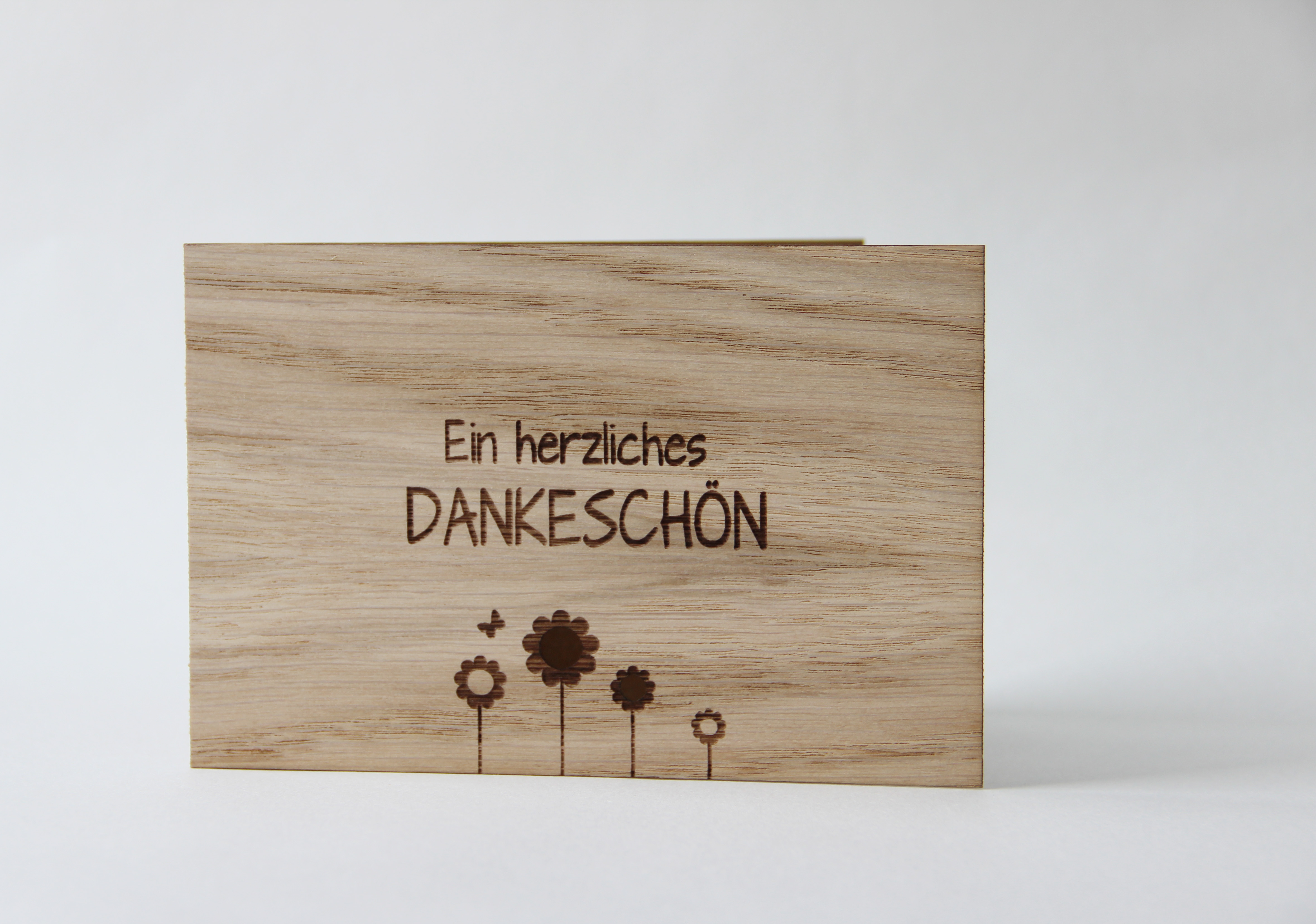 Holzgrusskarten - Dankeskarte "Ein herzliches Dankeschön" aus Eiche