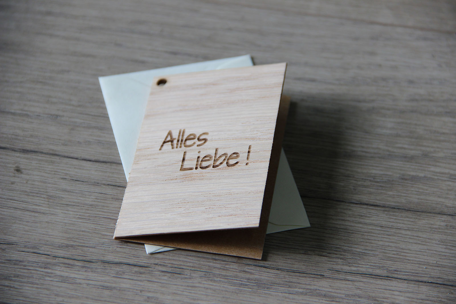 Holzgrusskarten - Geschenkanhänger "Alles Liebe!" aus Eiche