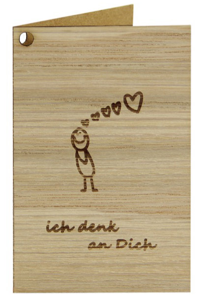 Holzgrusskarten - Geschenkanhänger aus Eiche "Ich denk an Dich", Herzen