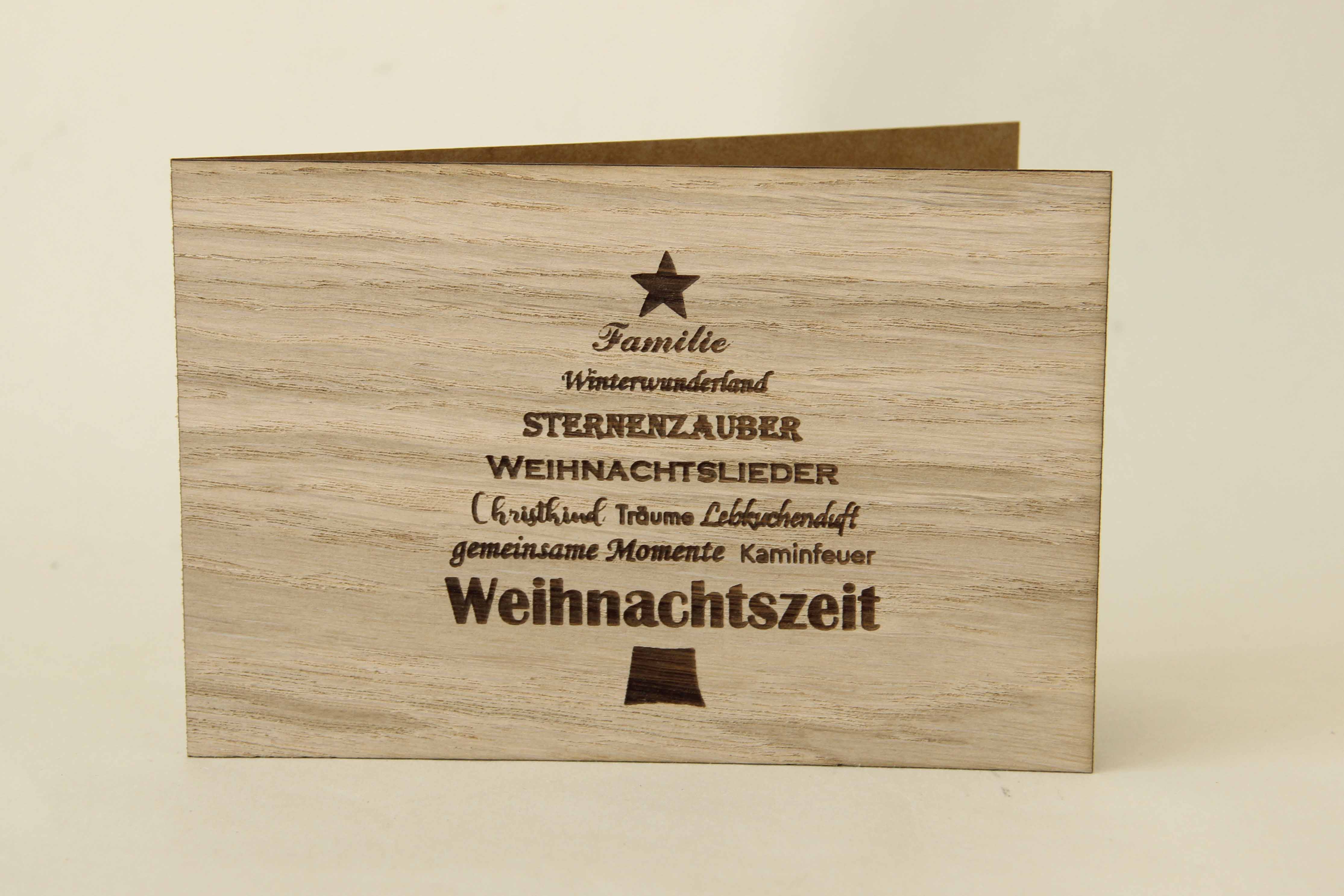 Holzgrusskarten - Weihnachtskarte "Weihnachtszeit" aus Zirbe