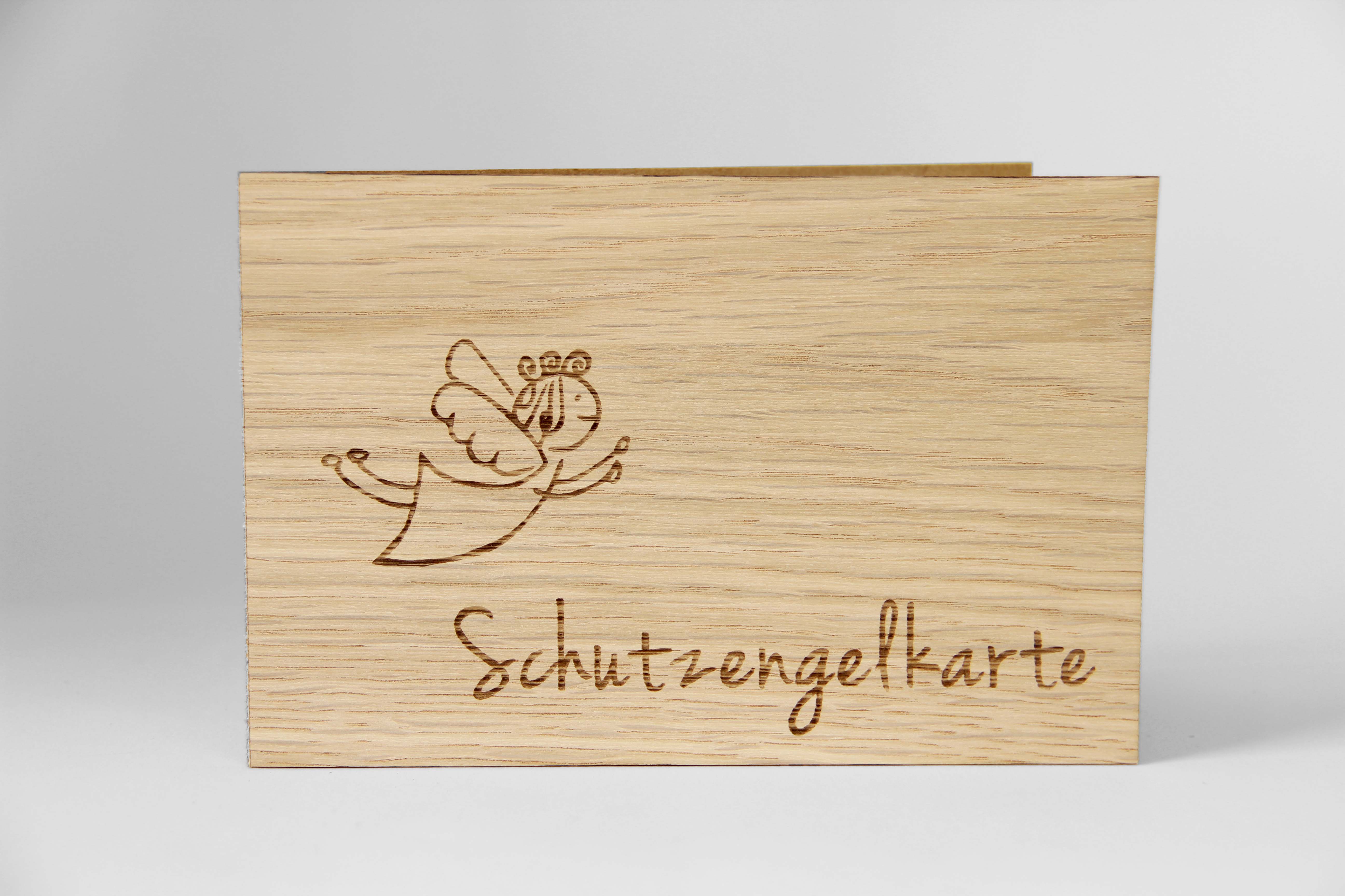 Holzgrusskarten - Geschenkkarte "Schutzengelkarte" aus Eiche