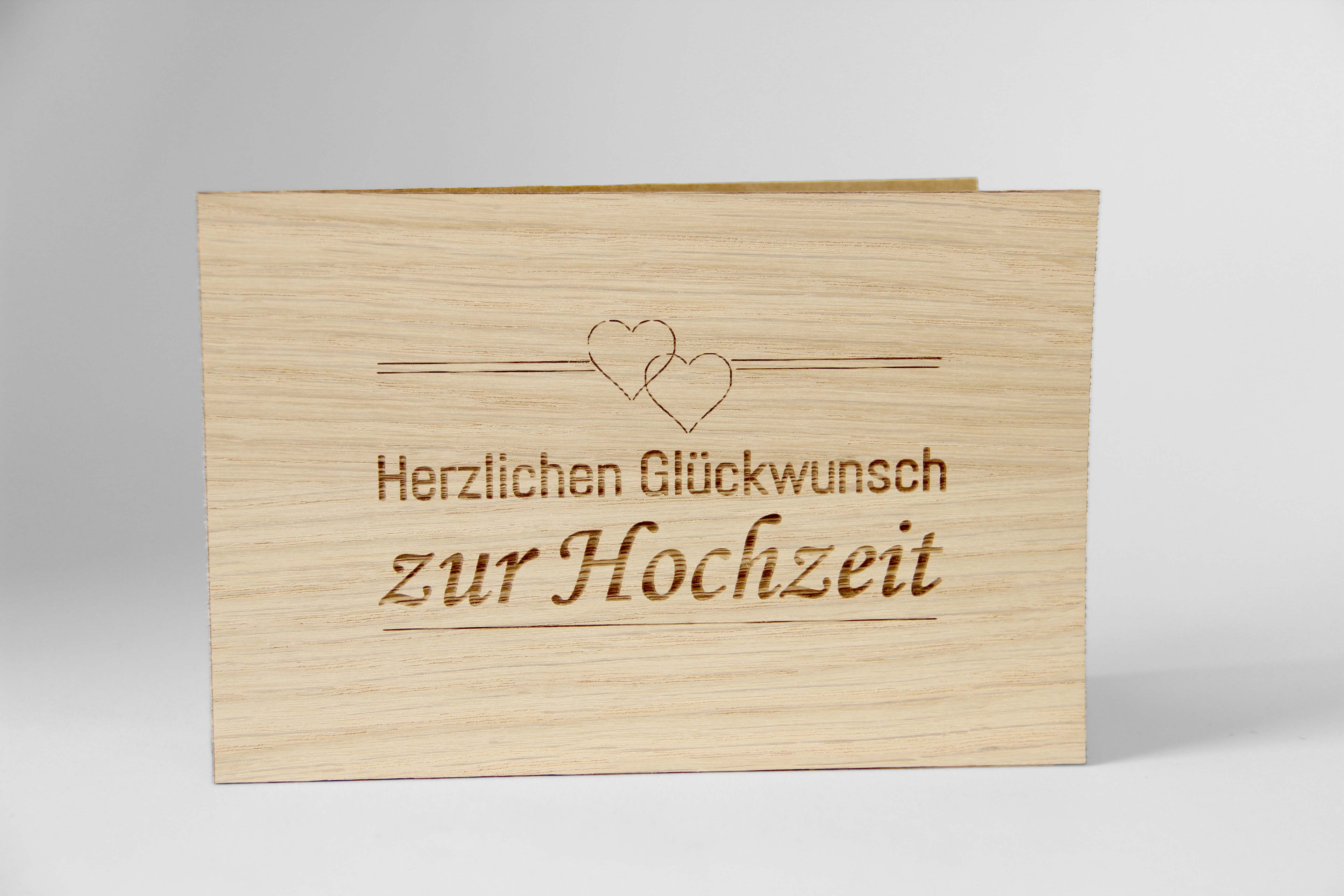 Holzgrusskarten - Hochzeitskarte "Herzlichen Glückwunsch zur Hochzeit" aus Eiche