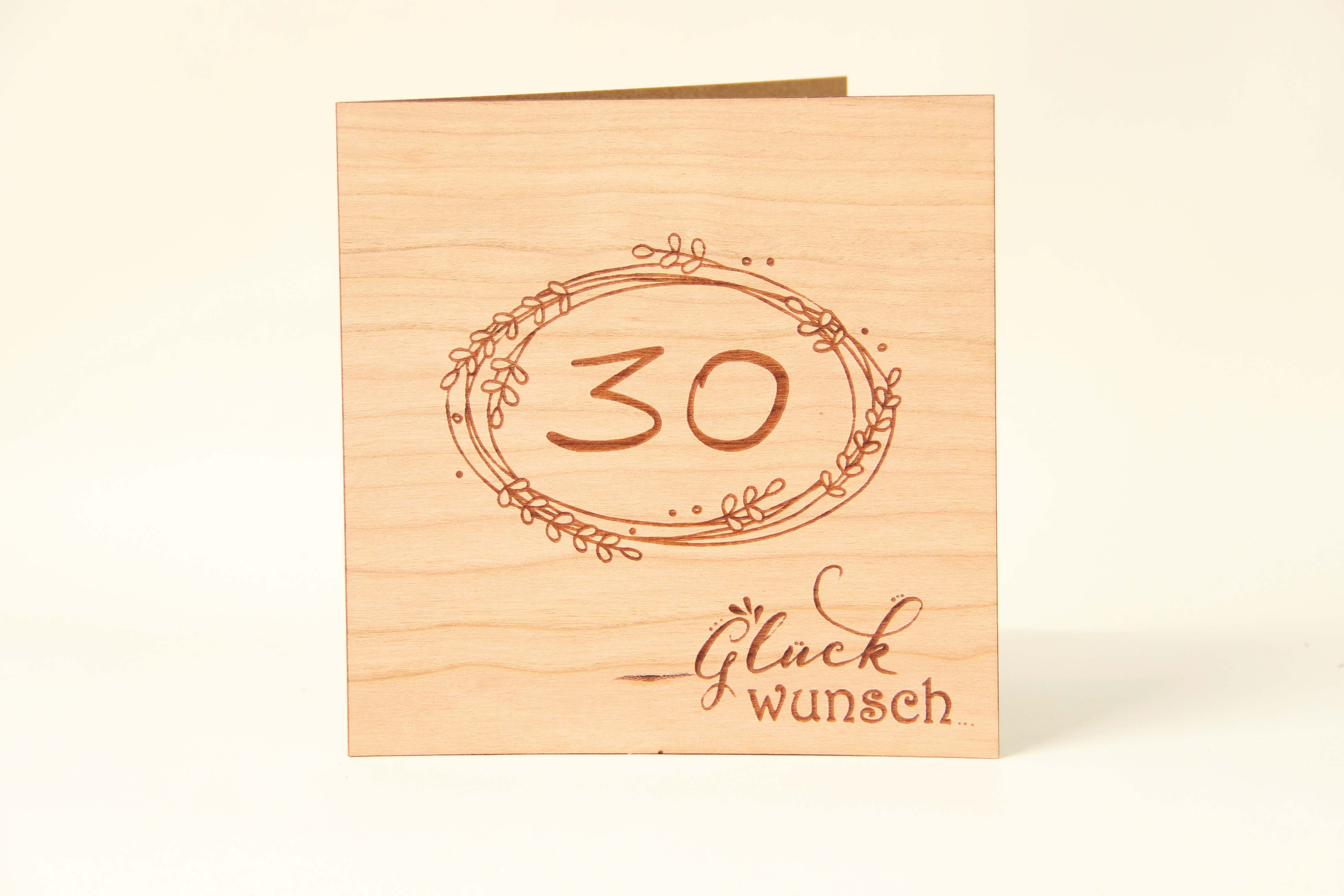 Holzgrusskarten - Holzgrusskarte Geburtstag "30 Glückwunsch", Kirsche