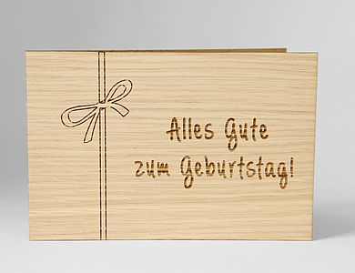 Holzgrusskarten - Geburtstagskarte "Alles Gute zum Geburtstag" aus Eiche