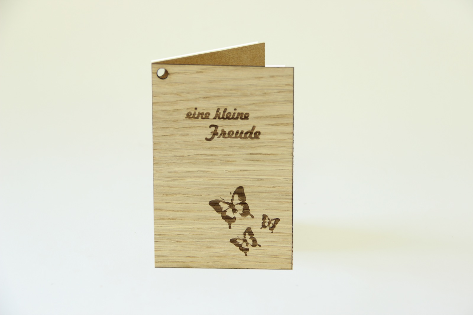 Holzgrusskarten - Geschenkanhänger aus Eiche "eine kleine Freude", Schmetterlinge