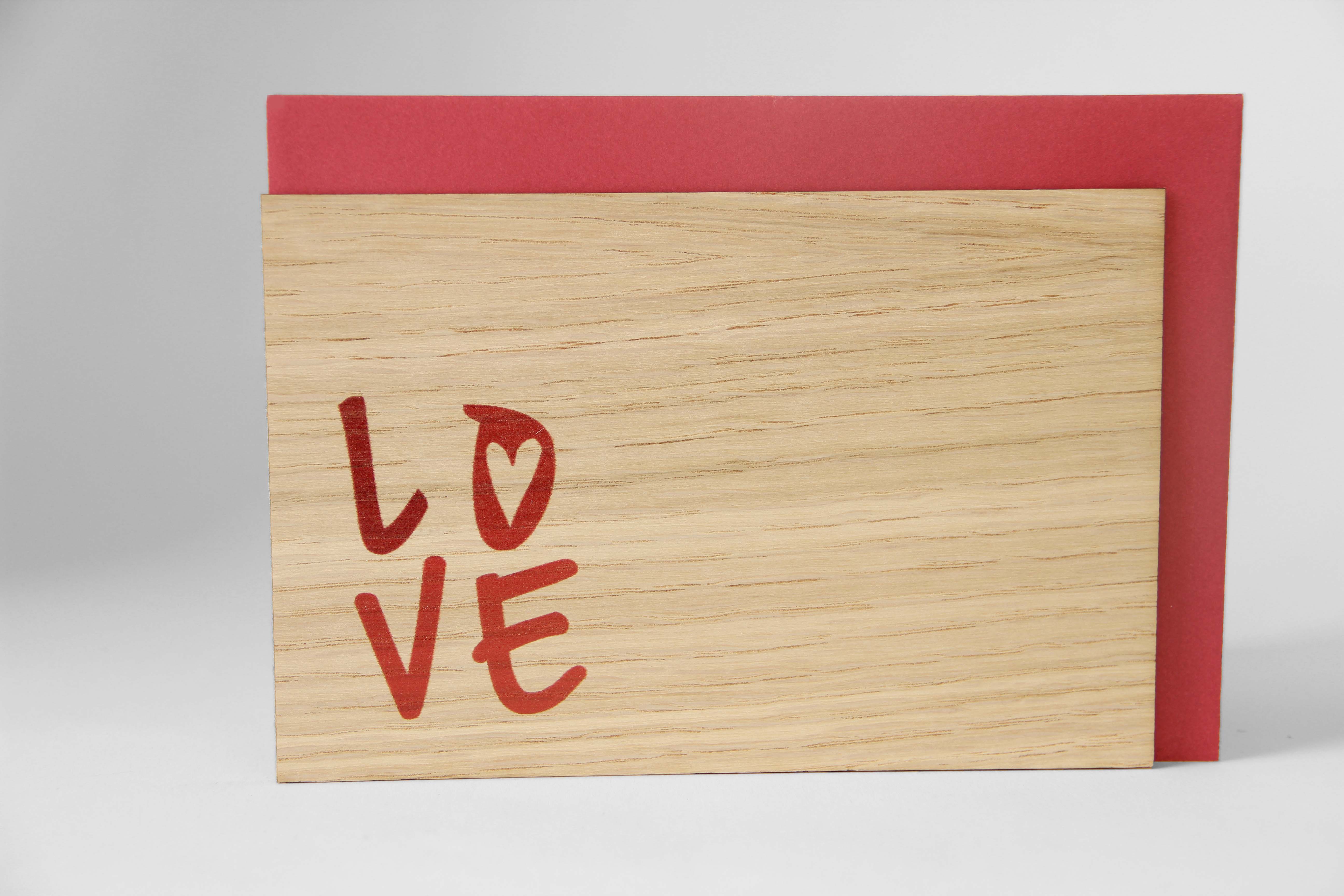 Holzgrusskarten - Geschenkkarte "LOVE" aus Eiche