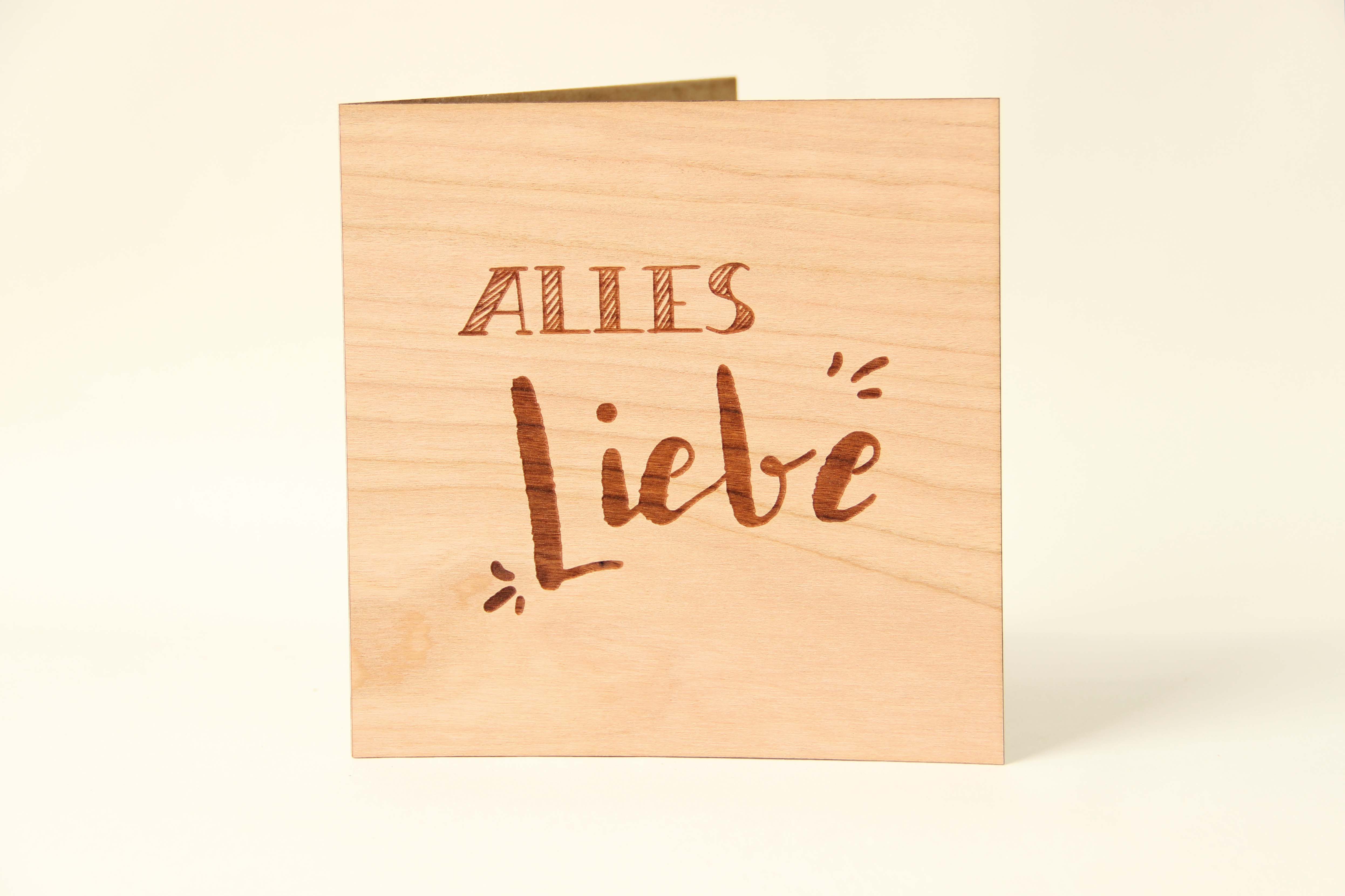 Holzgrusskarten - Holzgrusskarte Geburtstag "Alles Liebe", Kirsche