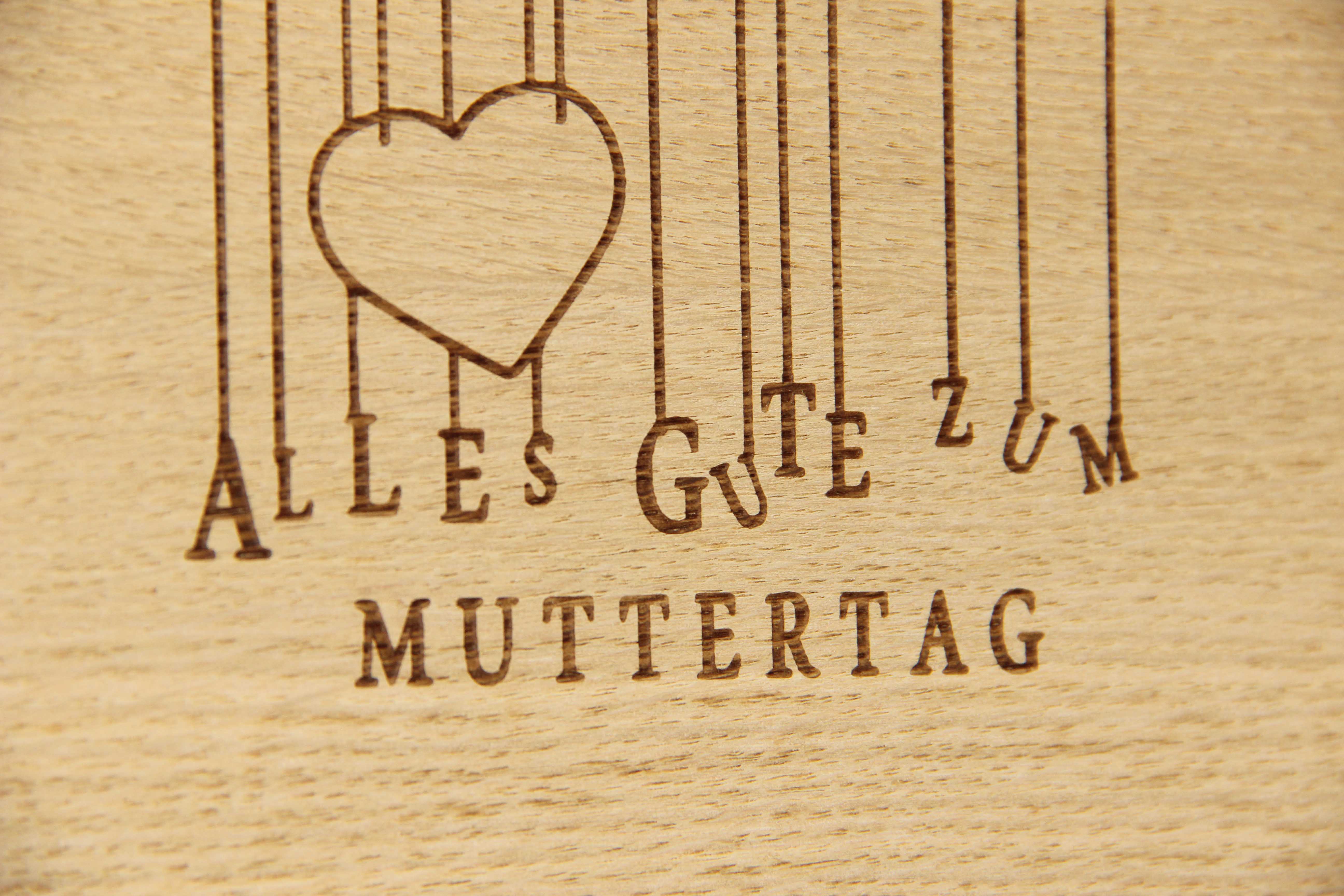 Holzgrusskarten - Geschenkkarte "Alles Gute zum Muttertag" aus Eiche