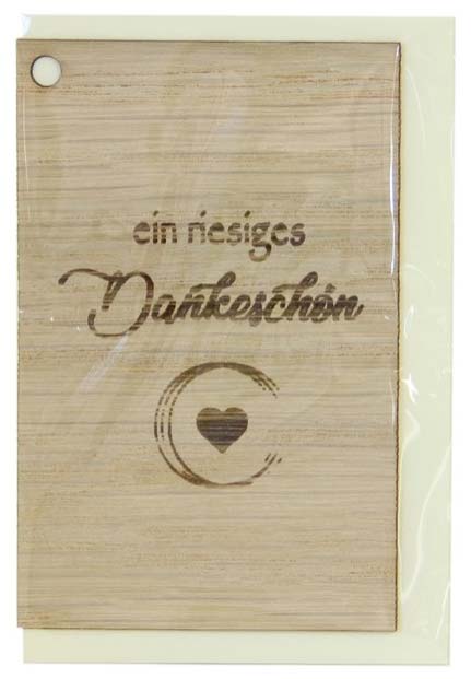 Holzgrusskarten - Geschenkanhänger aus Eiche "Ein riesiges Dankeschön", Herz