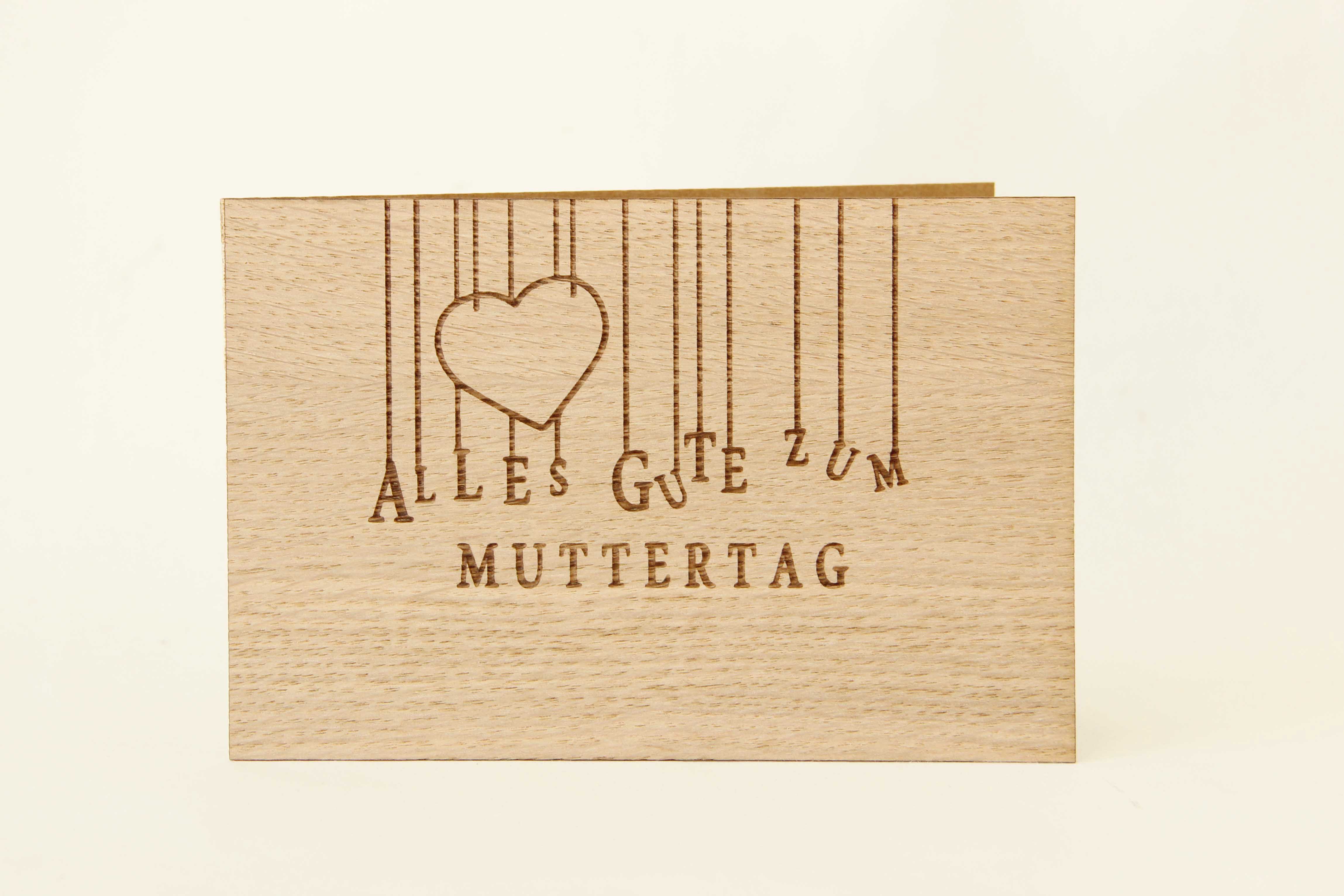 Holzgrusskarten - Geschenkkarte "Alles Gute zum Muttertag" aus Eiche