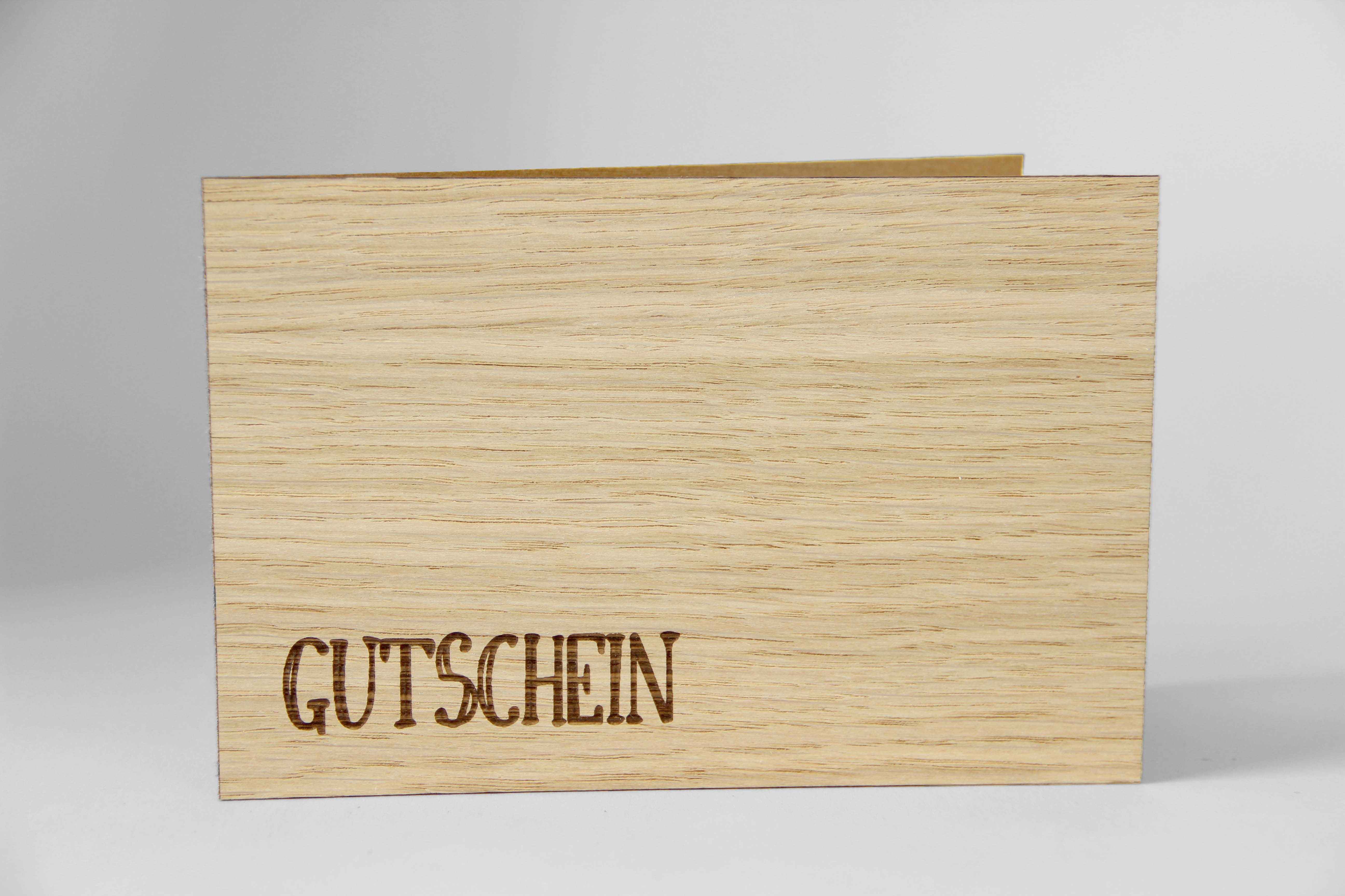 Holzgrusskarten - Geschenkkarte "Gutschein" aus Eiche,