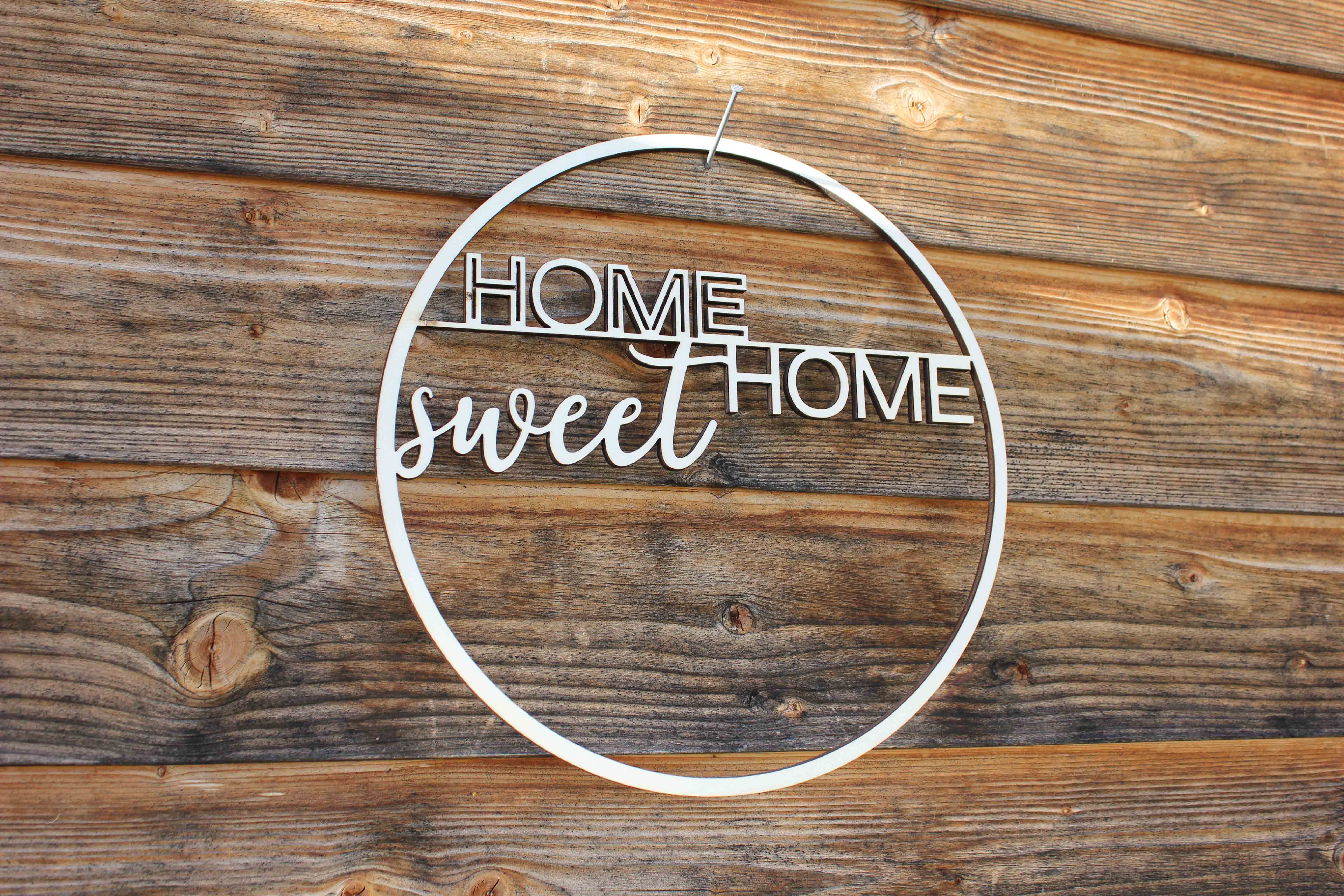 Holzgrusskarten - Holzkranz mit Schriftzug "Home sweet Home" aus Pappelholz, Holzring, Tür, Deko, Geschenk,
