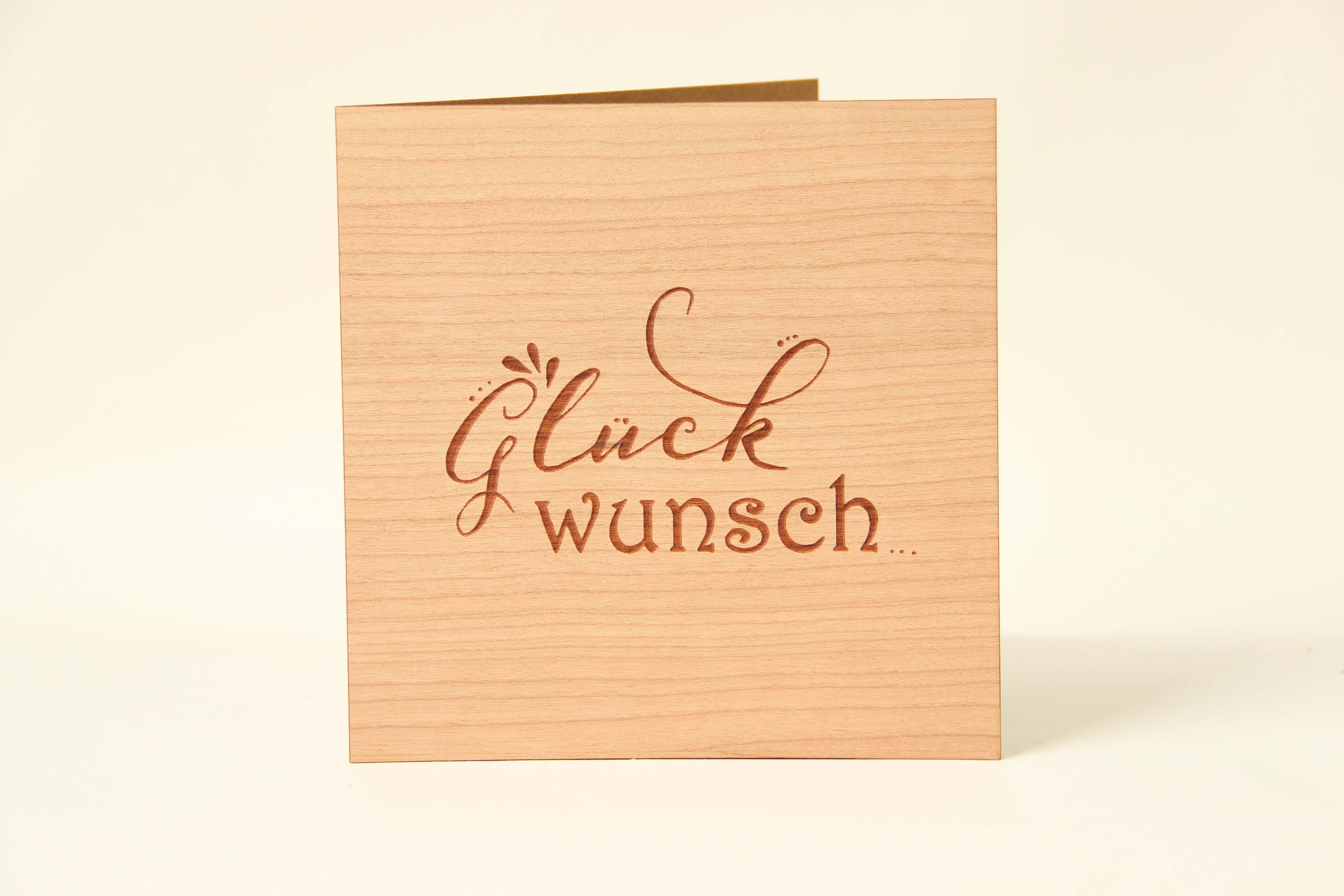 Holzgrusskarten - Holzgrusskarte Geburtstag "Glückwunsch", Kirsche