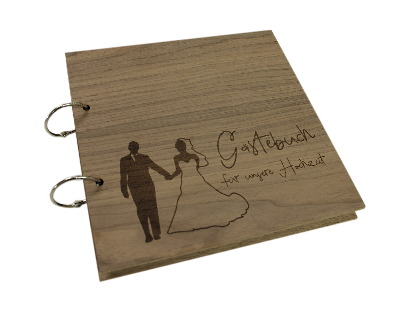 Holzgrusskarten - Gästebuch Ringbuch quadratisch - Gästebuch für unsere Hochzeit - Brautpaar