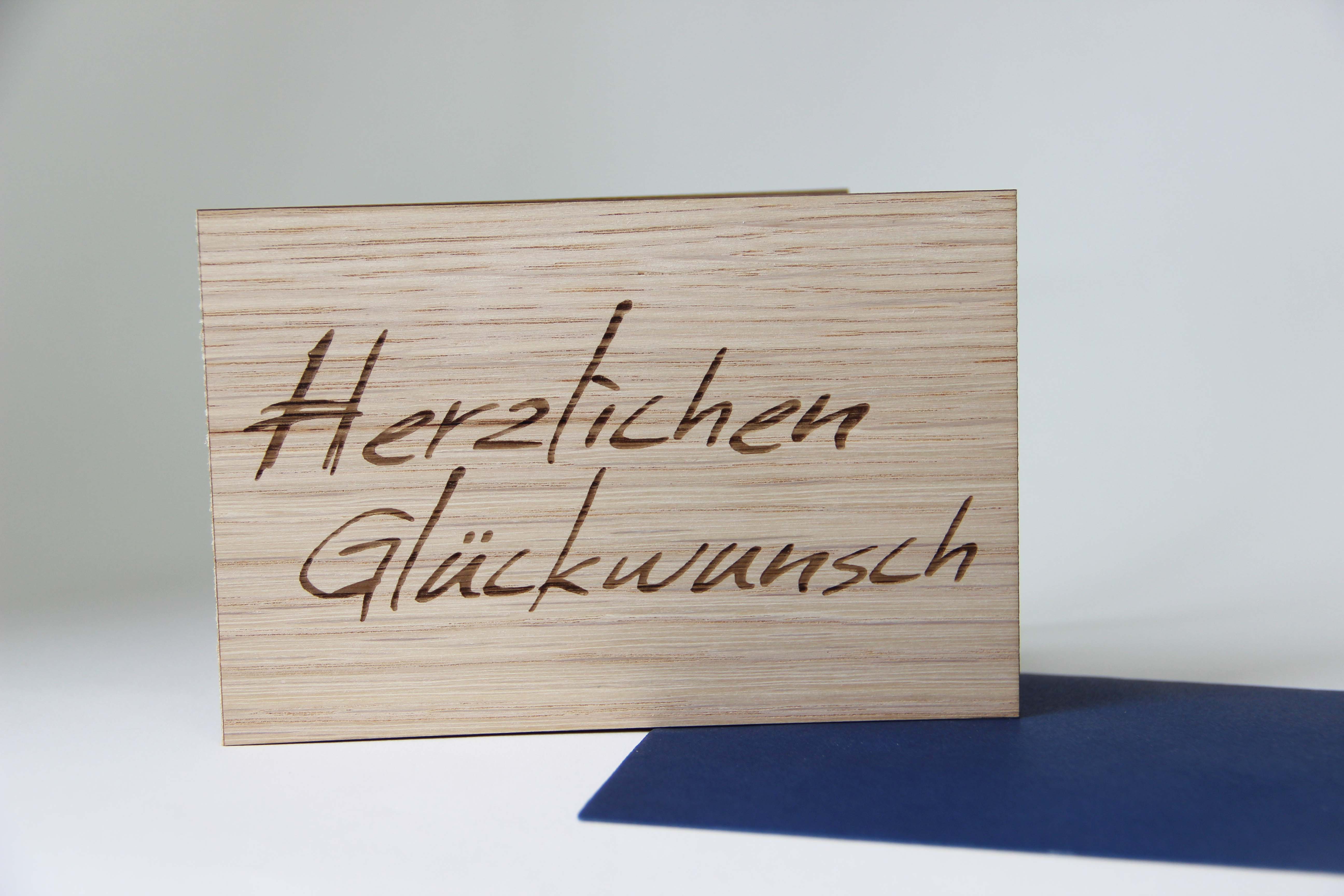 Holzgrusskarten - Glückwunschkarte "Herzlichen Glückwunsch" aus Nuss