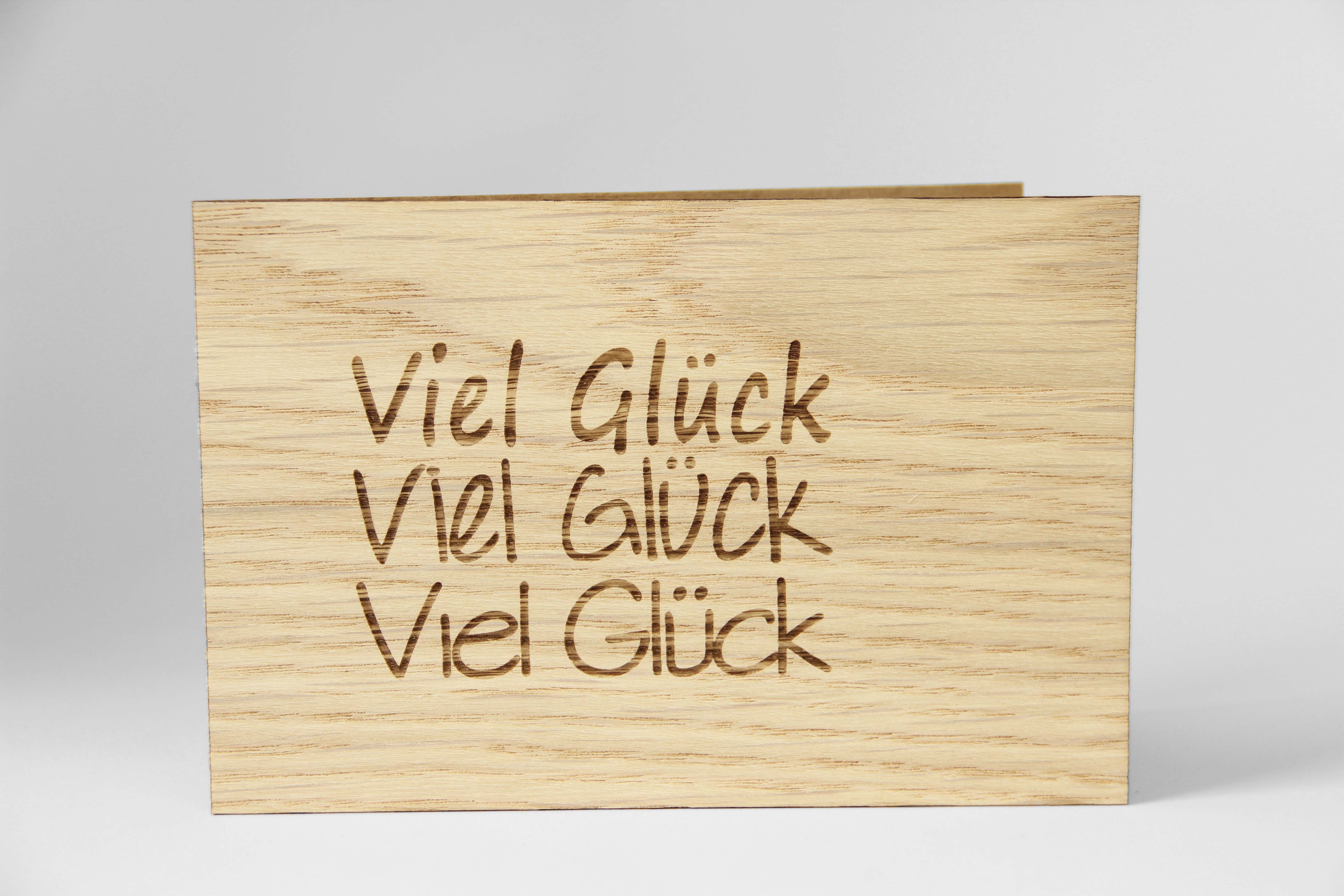 Holzgrusskarten - Geschenkkarte "Viel Glück. Viel Glück. Viel Glück" aus Eiche, Silvester