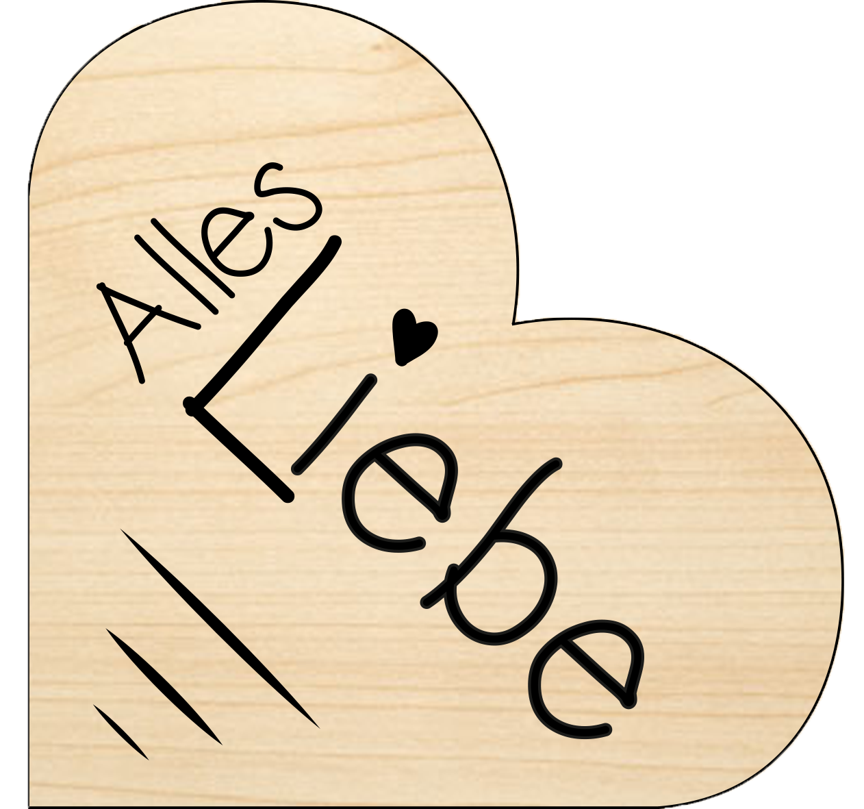 Holzgrusskarten - Herzkarte "Alles Liebe" aus Eiche, Herz, Dankeskarte, Geschenkkarte