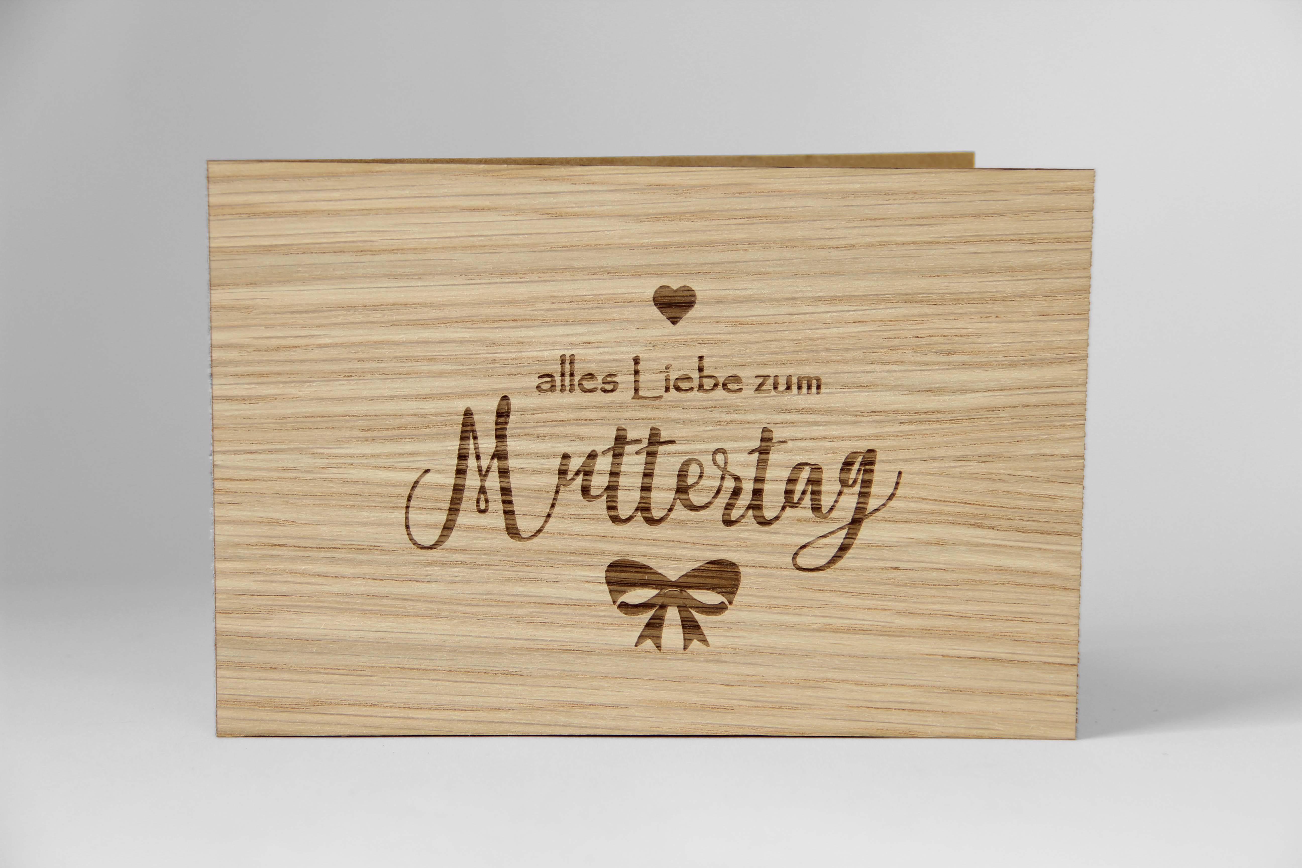 Original Holzgrußkarte - Muttertagskarte mit eingraviertem Schriftzug "alles Liebe zum Muttertag", Grußkarte, Postkarte, Geschenkkarte, Klappkarte, Muttertag