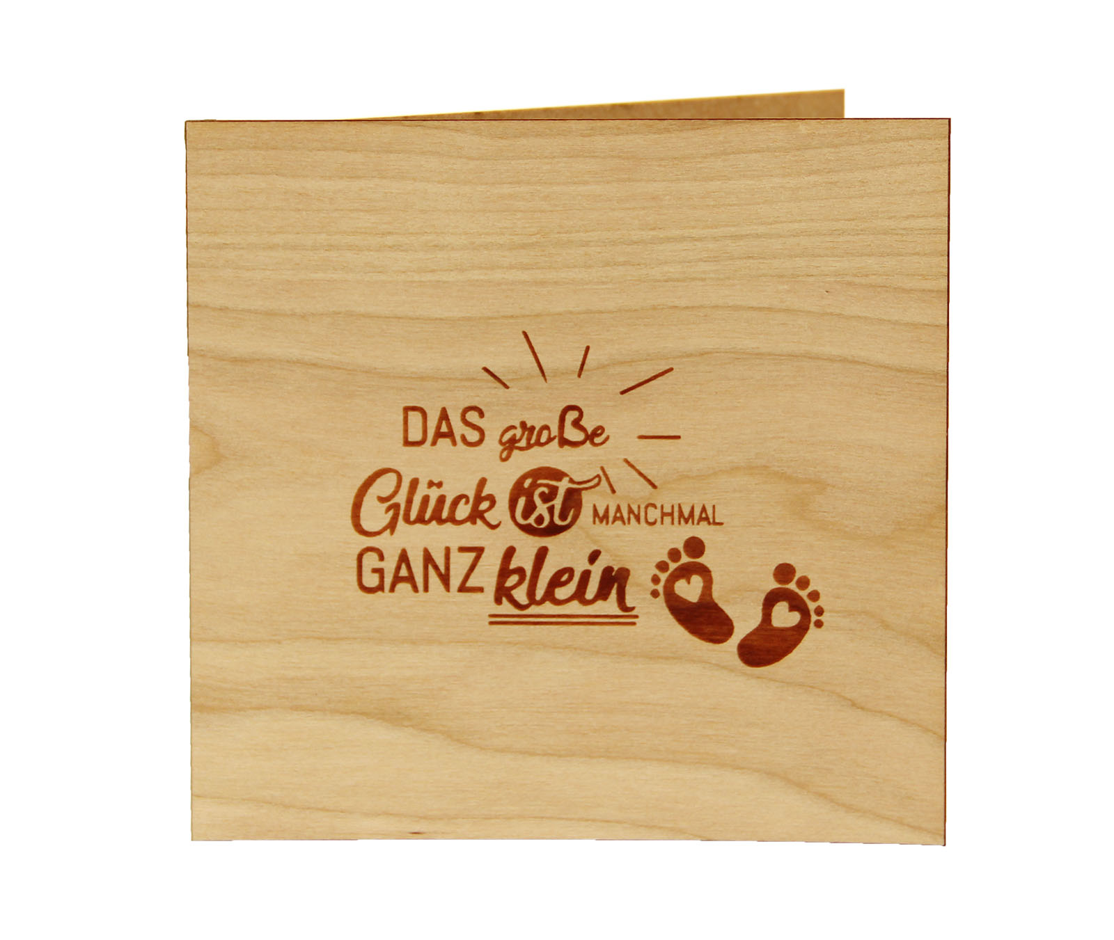 Holzgrusskarten - Holzgrusskarte Geburt 105 "Das große Glück ist manchmal ganz klein", Fußabdrücke, Kirsche