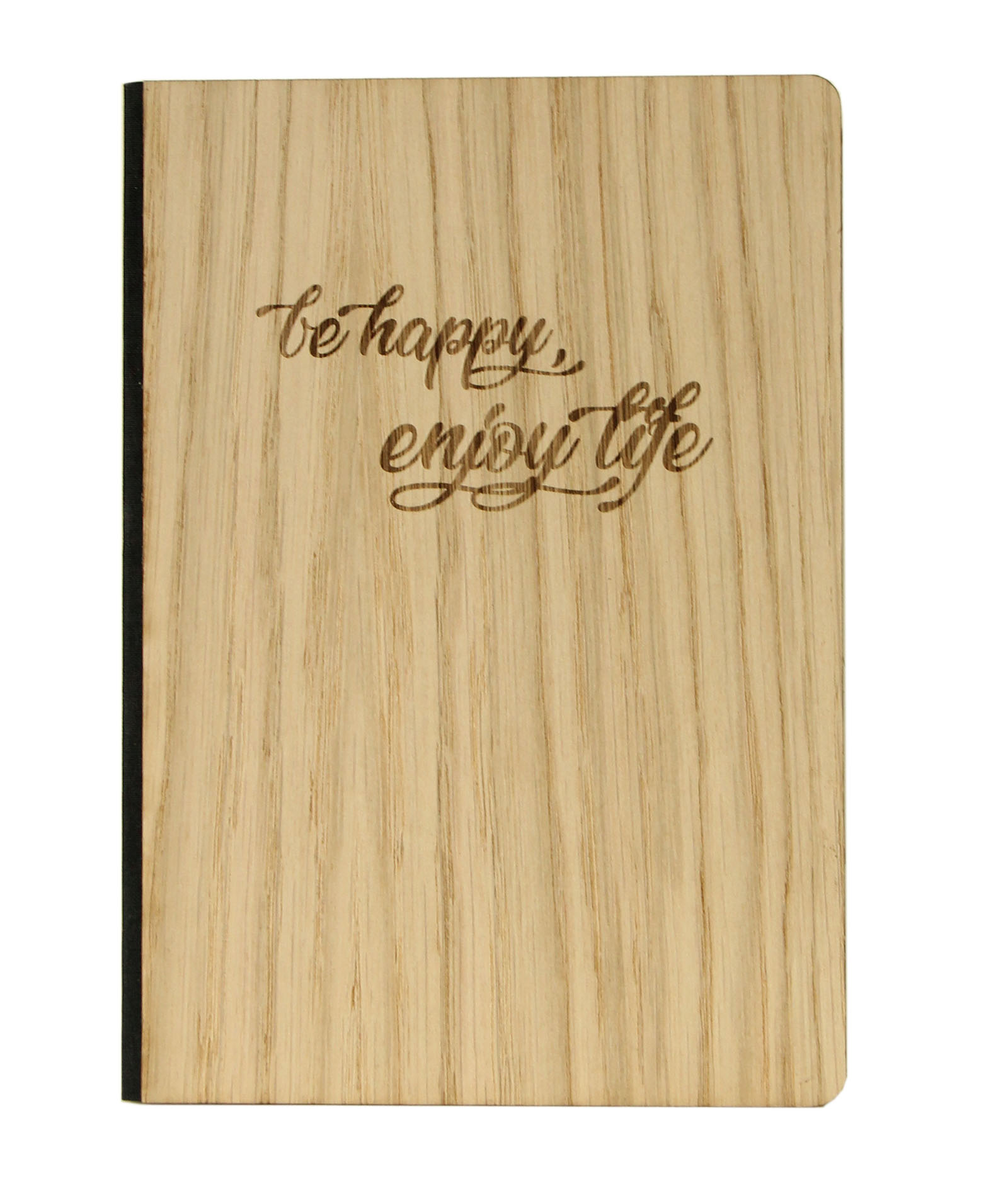 Holzgrusskarten - Notizbuch "be happy, enjoy life" - Eiche