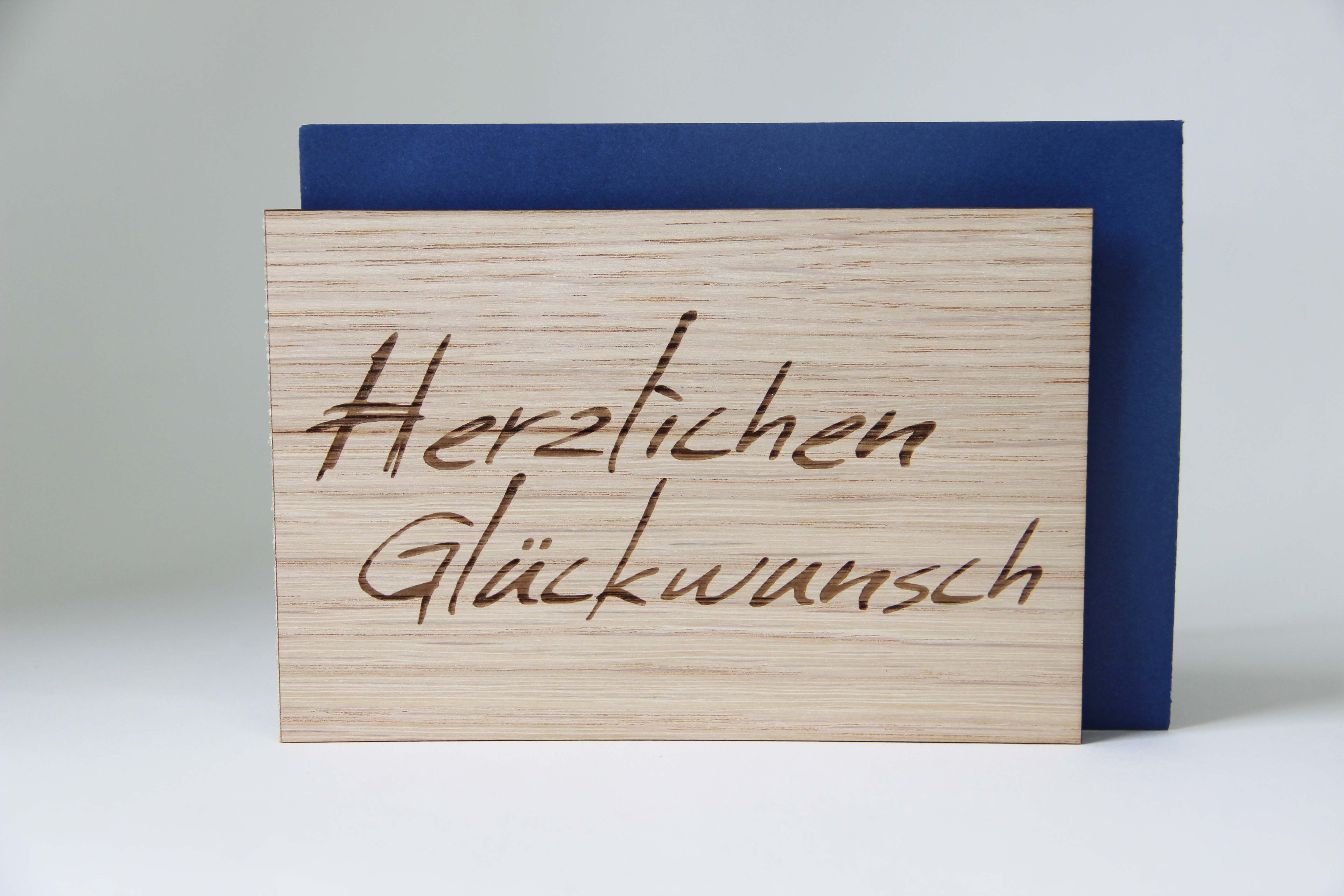 Holzgrusskarten - Glückwunschkarte "Herzlichen Glückwunsch" aus Nuss