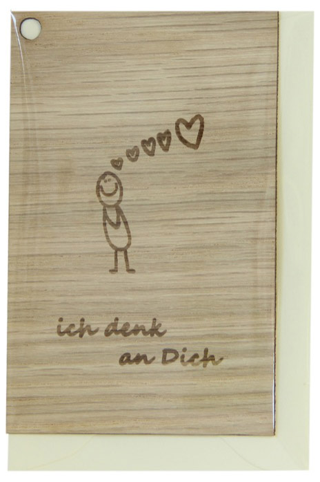Holzgrusskarten - Geschenkanhänger aus Eiche "Ich denk an Dich", Herzen
