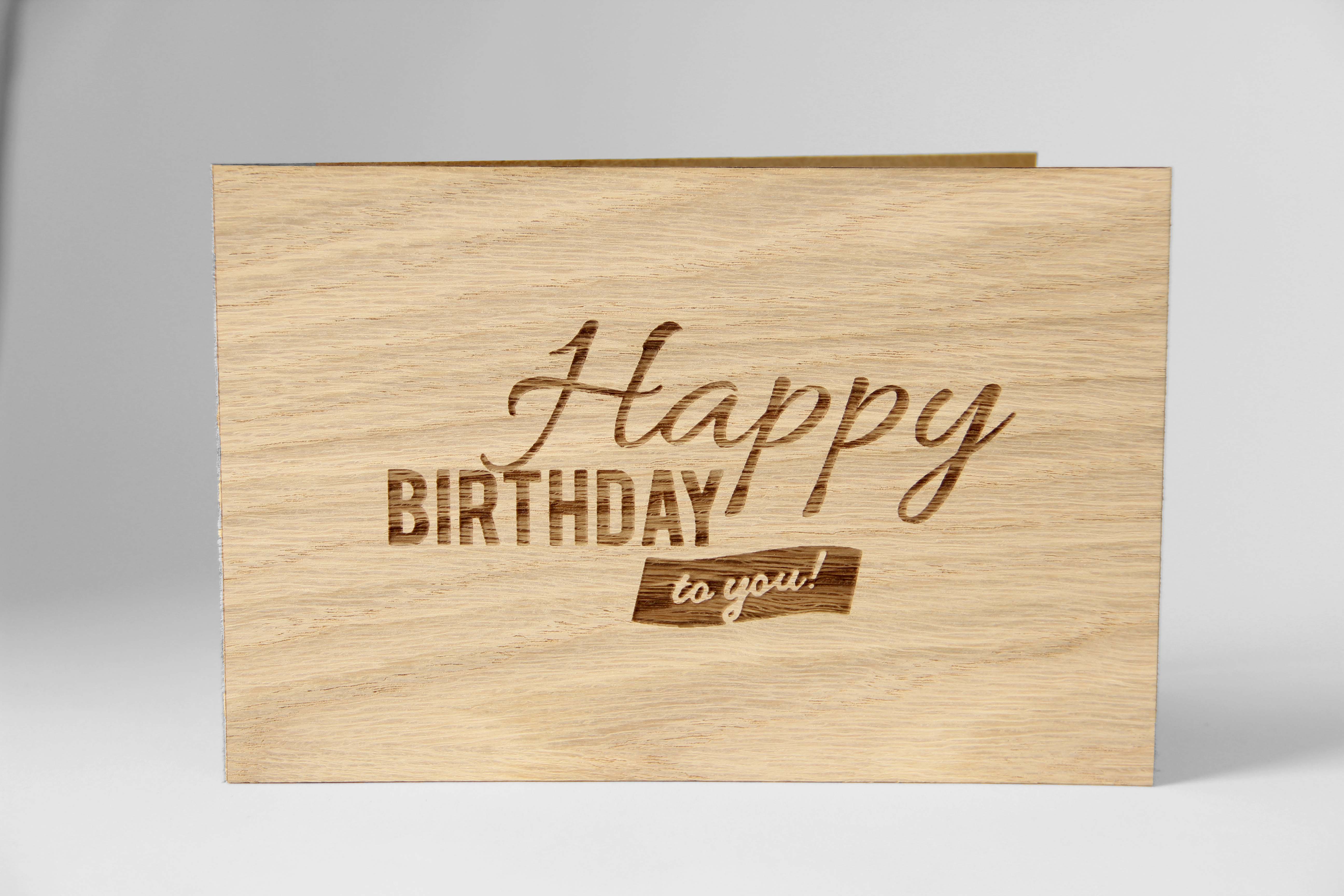 Holzgrusskarten - Geburtstagskarte "Happy Birthday to you" aus Eiche