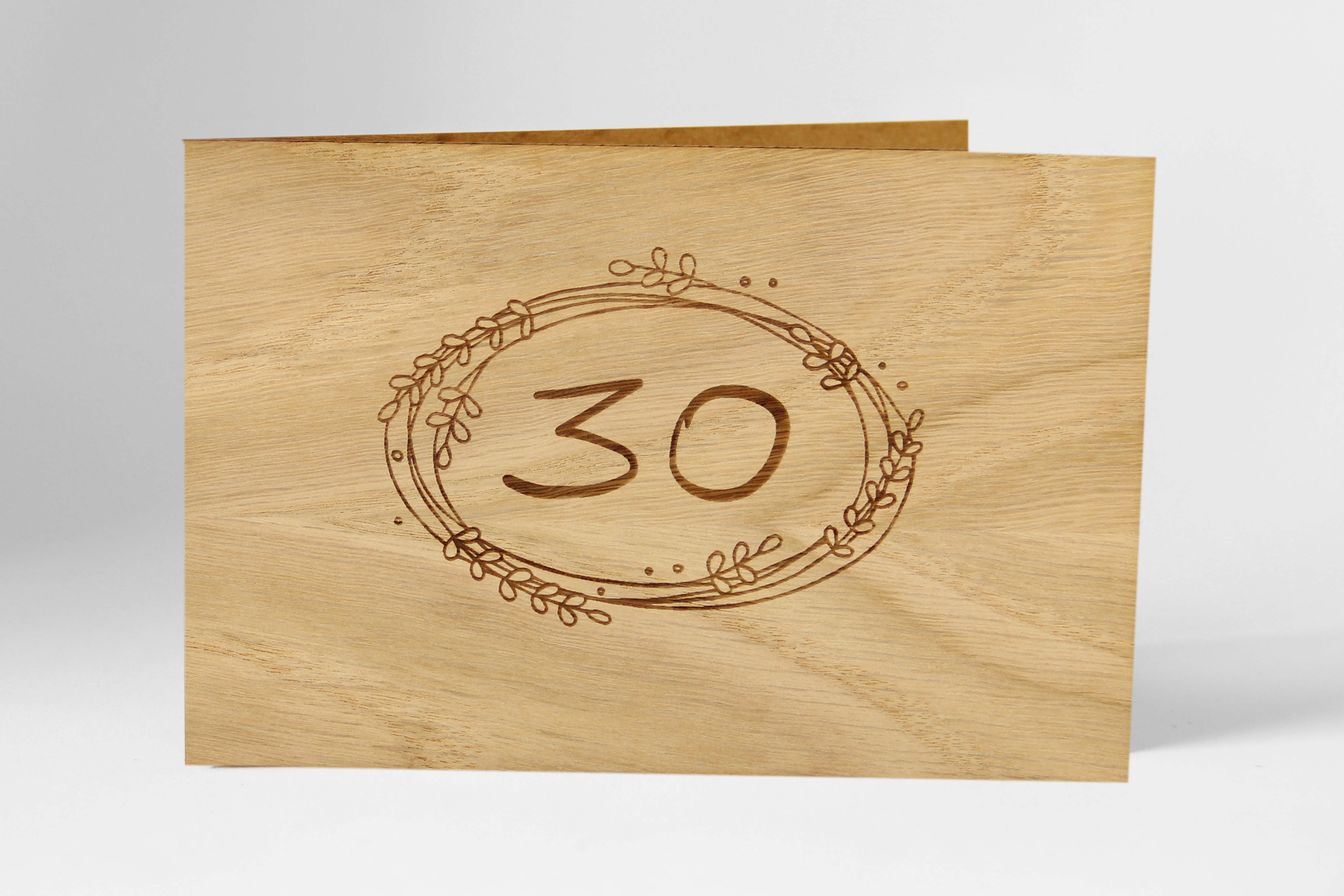 Holzgrusskarten - Geburtstagskarte , Jahrestagskarte "30" aus Eiche