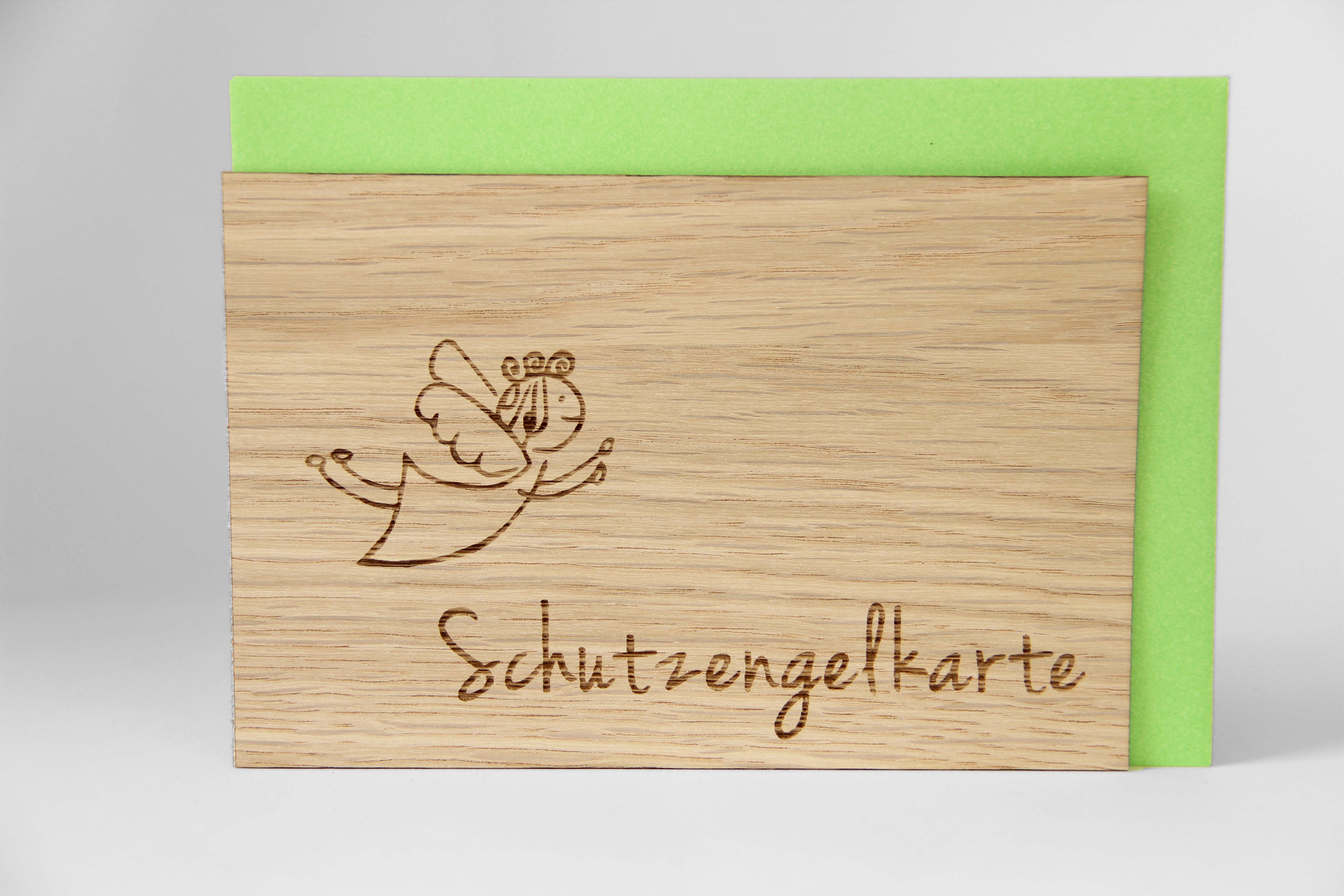 Holzgrusskarten - Geschenkkarte "Schutzengelkarte" aus Eiche