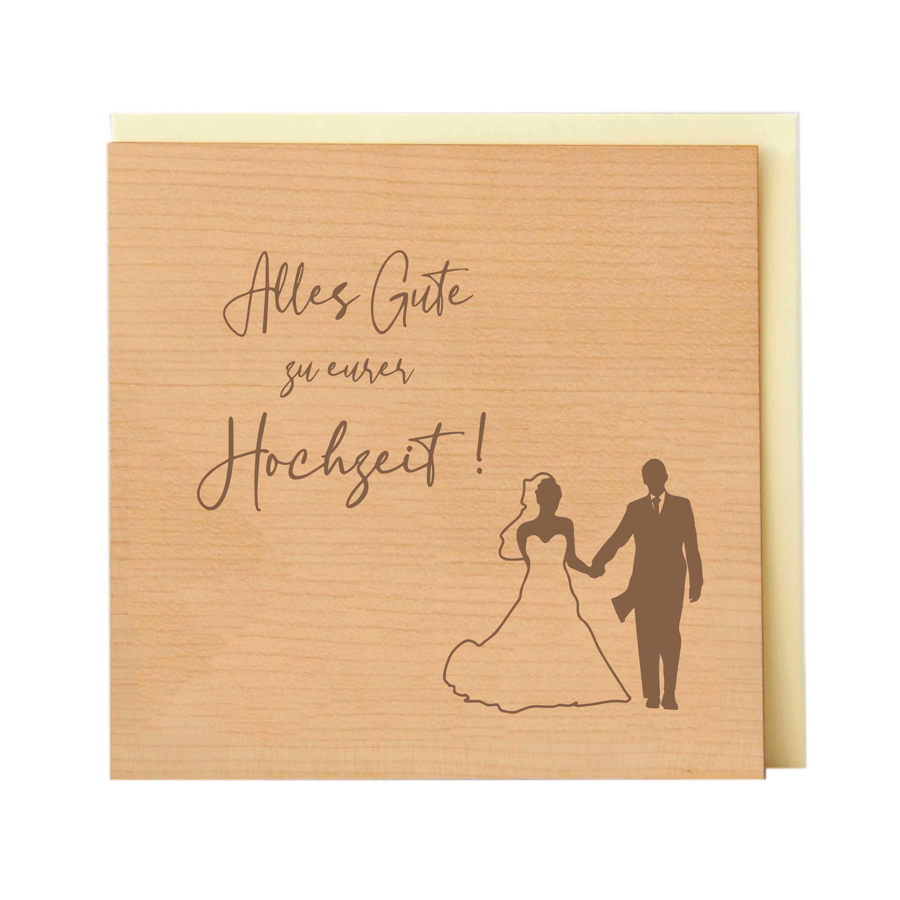 Holzgrusskarten - Holzgrusskarte Hochzeit "Alles Gute zu eurer Hochzeit!", Brautpaar, Kirsche