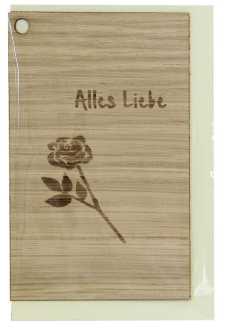 Holzgrusskarten - Geschenkanhänger aus Eiche "Alles Liebe", Rose