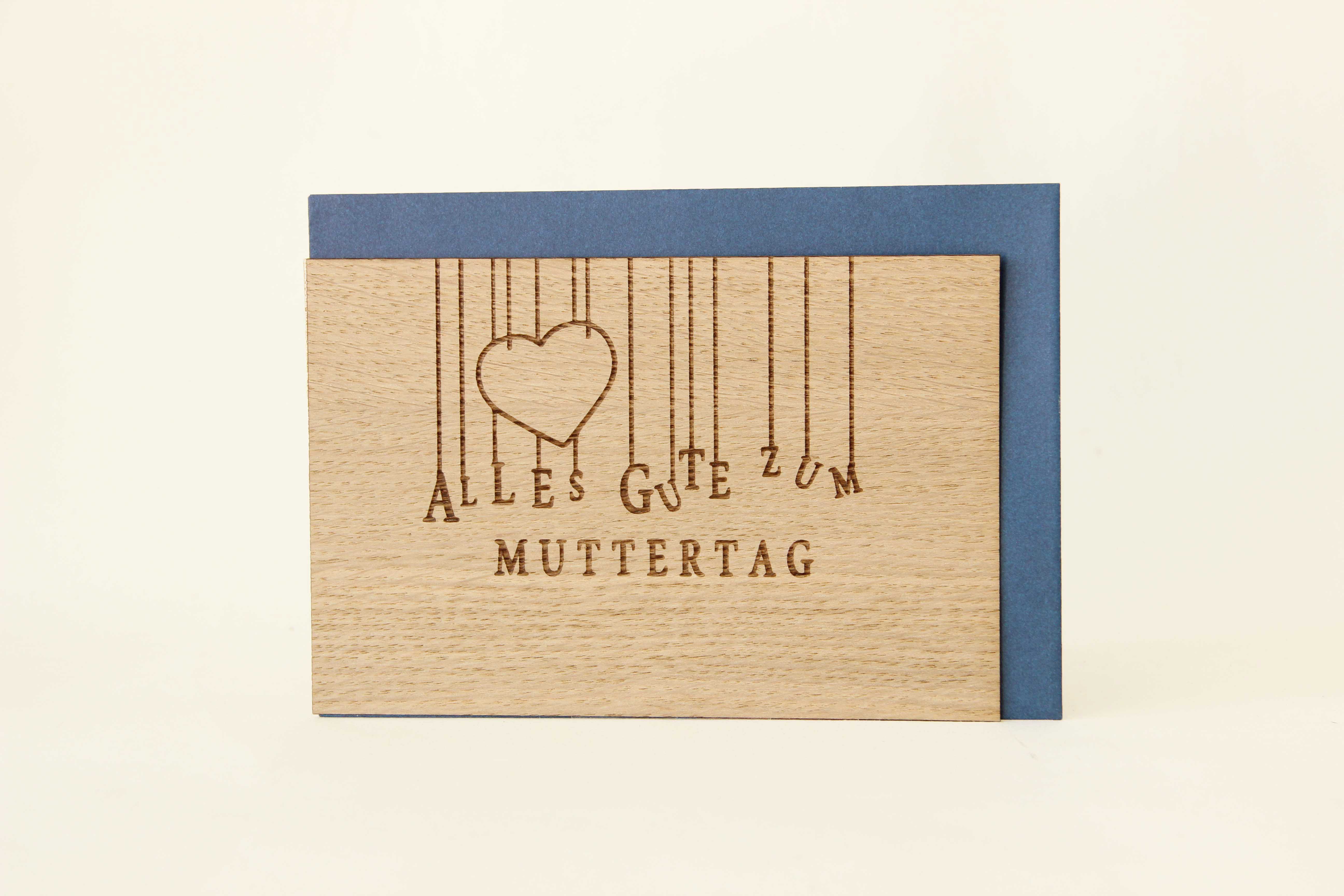 Holzgrusskarten - Geschenkkarte "Alles Gute zum Muttertag" aus Eiche