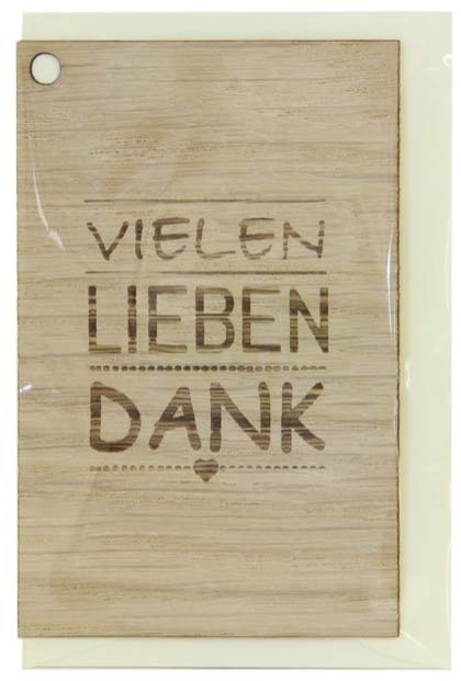 Holzgrusskarten - Geschenkanhänger aus Eiche "Vielen lieben Dank", Herz