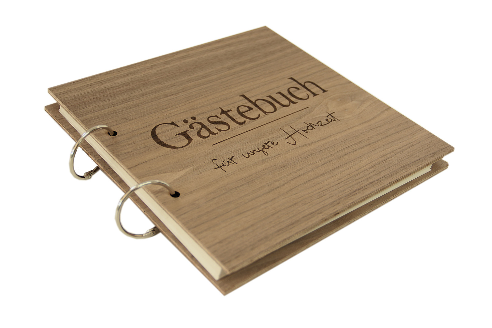 Holzgrusskarten - Gästebuch Ringbuch quadratisch - Gästebuch für unsere Hochzeit