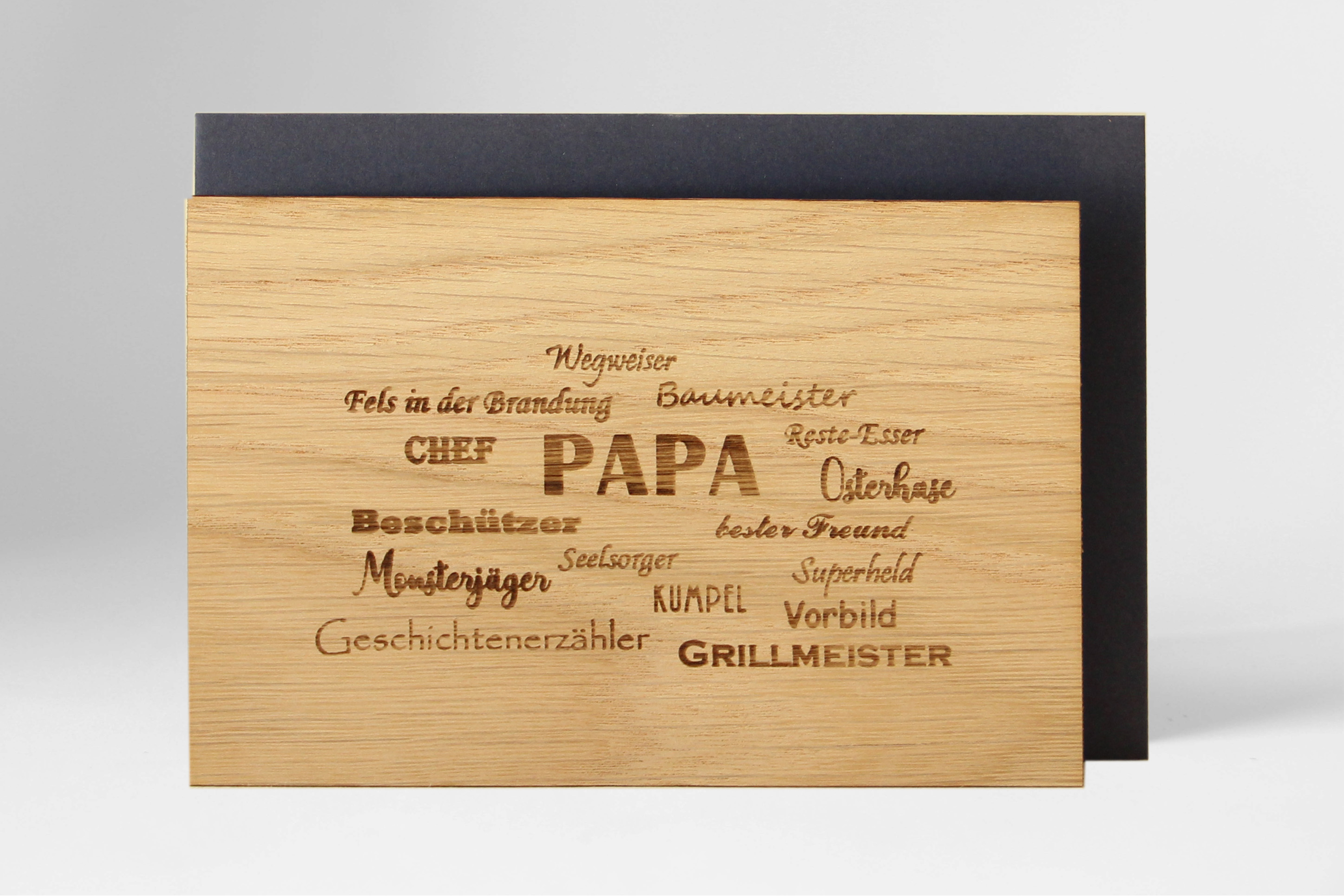 Holzgrusskarten - Geschenkkarte "Papa" aus Eiche, Dankeskarte