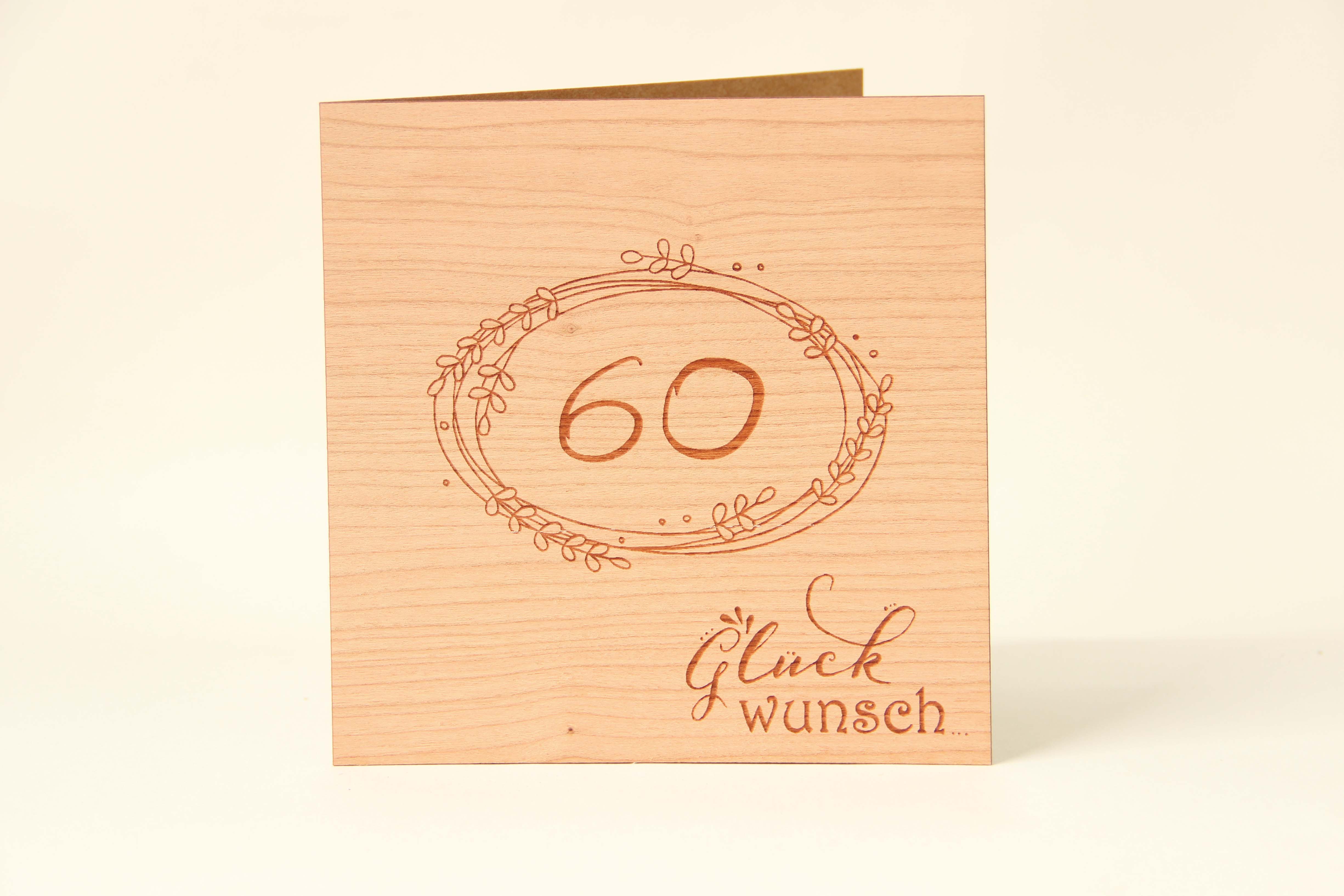 Holzgrusskarten - Holzgrusskarte Geburtstag "60 Glückwunsch", Kirsche