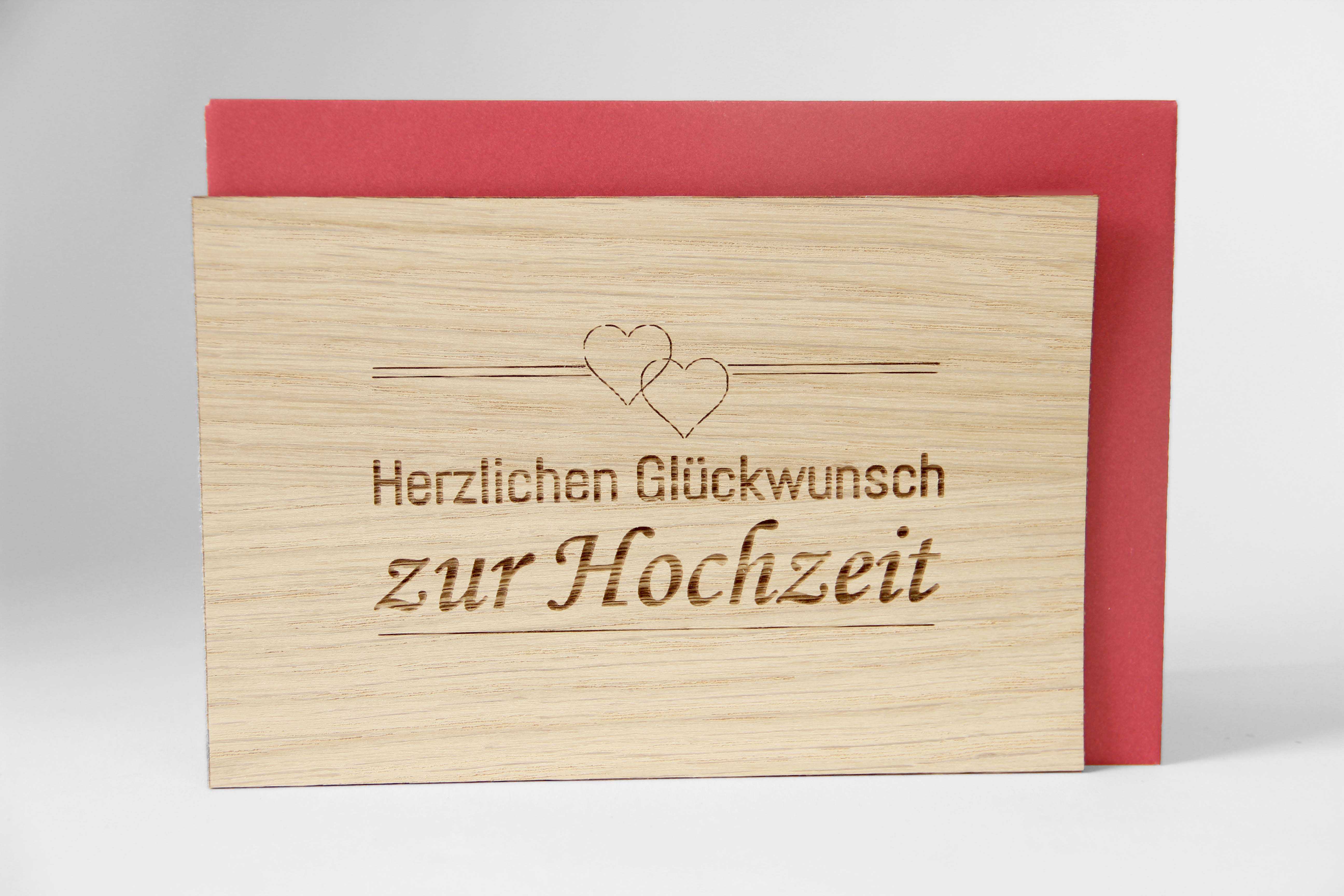 Holzgrusskarten - Hochzeitskarte "Herzlichen Glückwunsch zur Hochzeit" aus Eiche