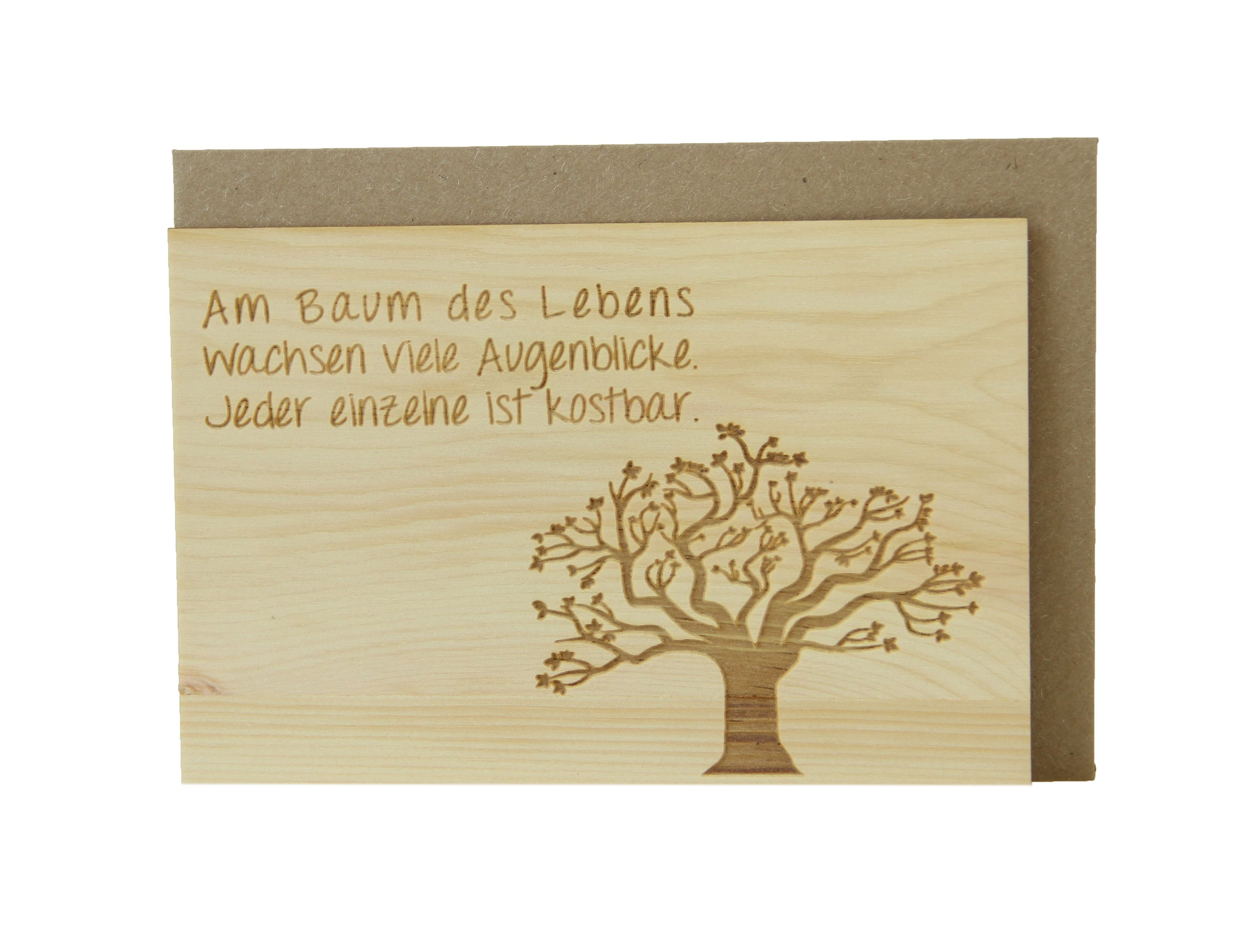 Original Holzgrußkarte - BAUM DES LEBENS - 100% handmade in Österreich, aus Zirbenholz gefertigte Geschenkkarte, Grußkarte, Klappkarte, Postkarte
