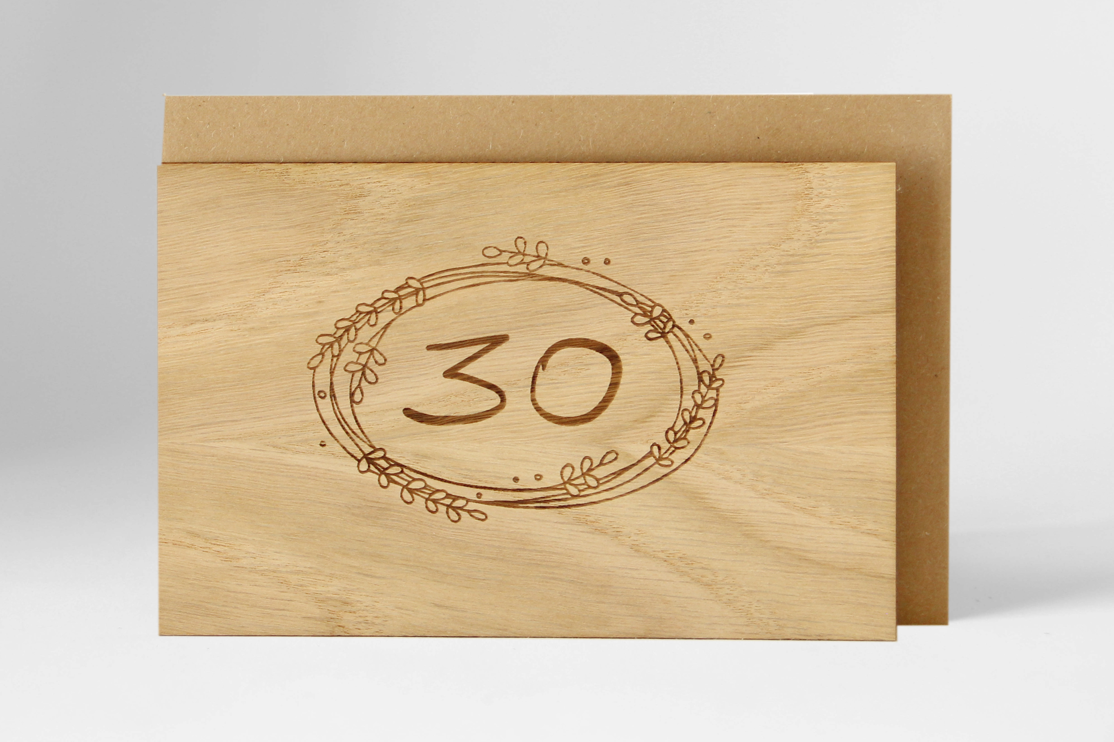 Holzgrusskarten - Geburtstagskarte , Jahrestagskarte "30" aus Eiche