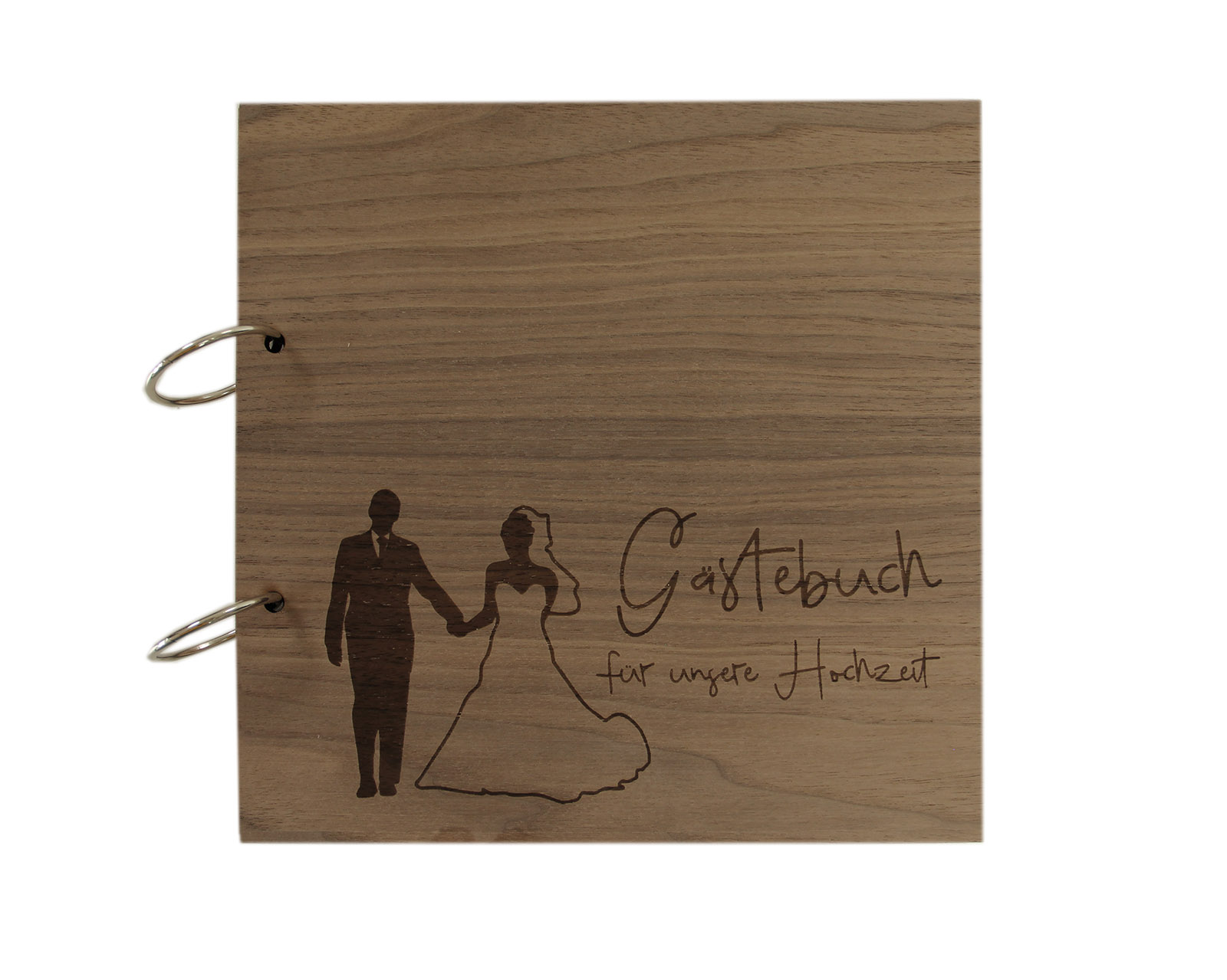Holzgrusskarten - Gästebuch Ringbuch quadratisch - Gästebuch für unsere Hochzeit - Brautpaar